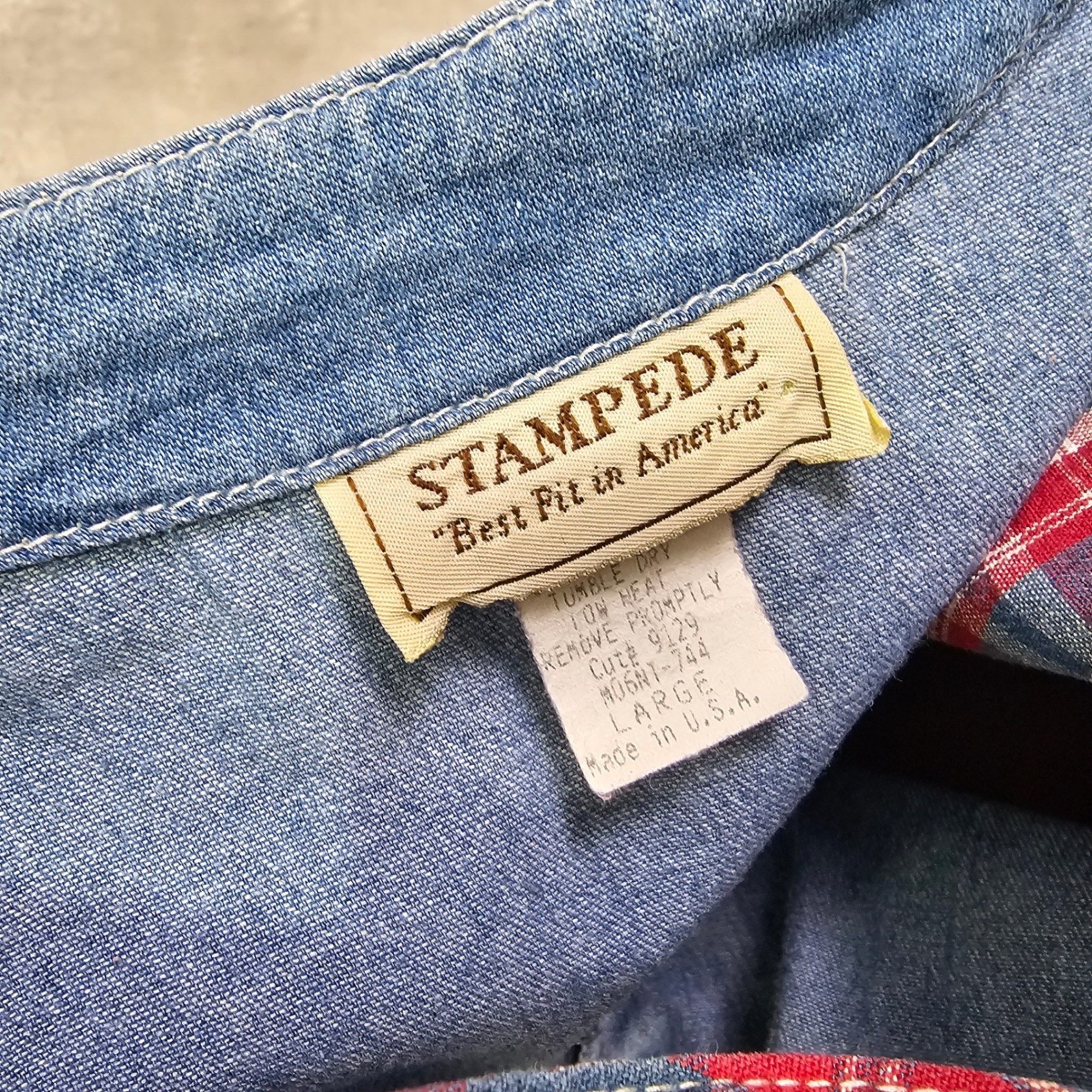 Vintage Stampede Denim Plaid Vest USA 90s Western Patchwork Button L