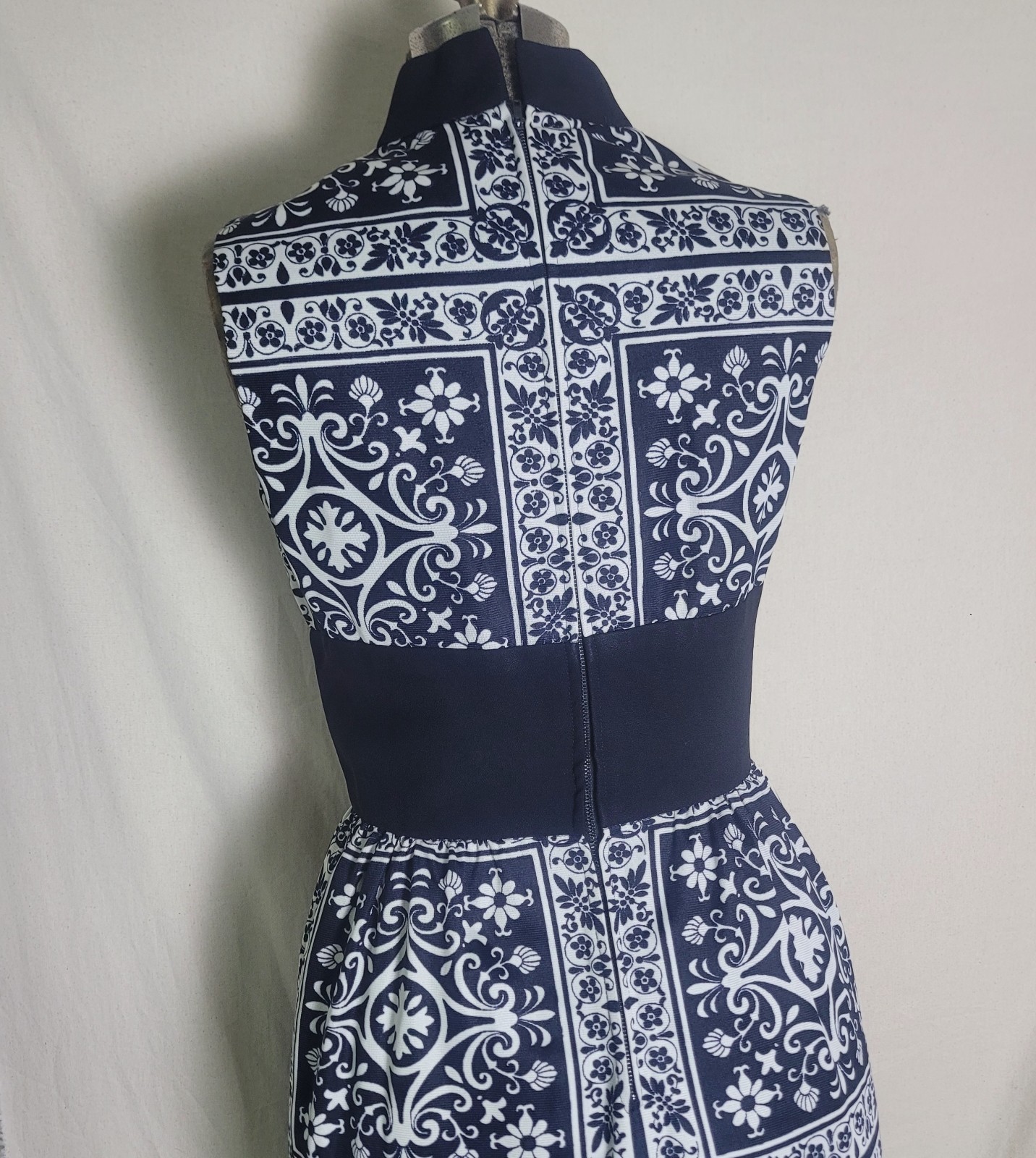 Vintage 60s 70s Black And White Maxi Filigree Greek Italian Dress Size Small