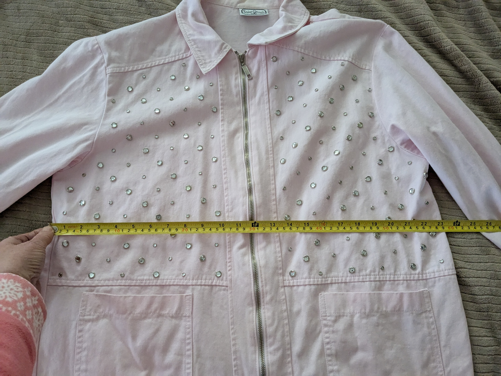 Saint Germain Paris Pink Womens Rhinestone Bling Zip coat Jacket Rare Vintage
