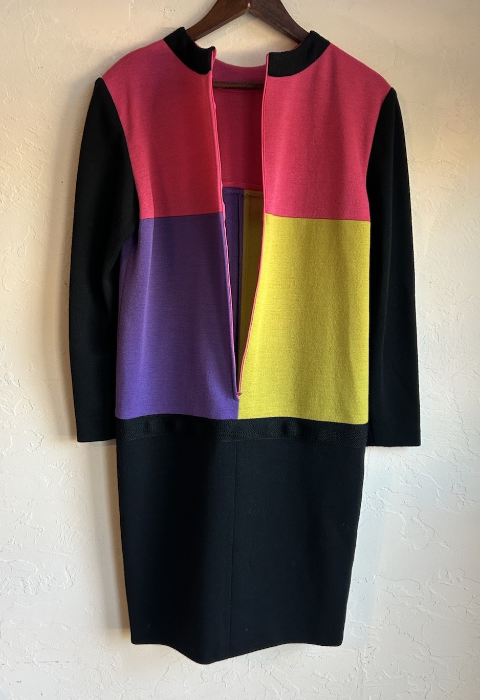 Vintage 1970s Guy Laroche Paris Mod Colorblock Wool Shift Dress FR 40 10 US
