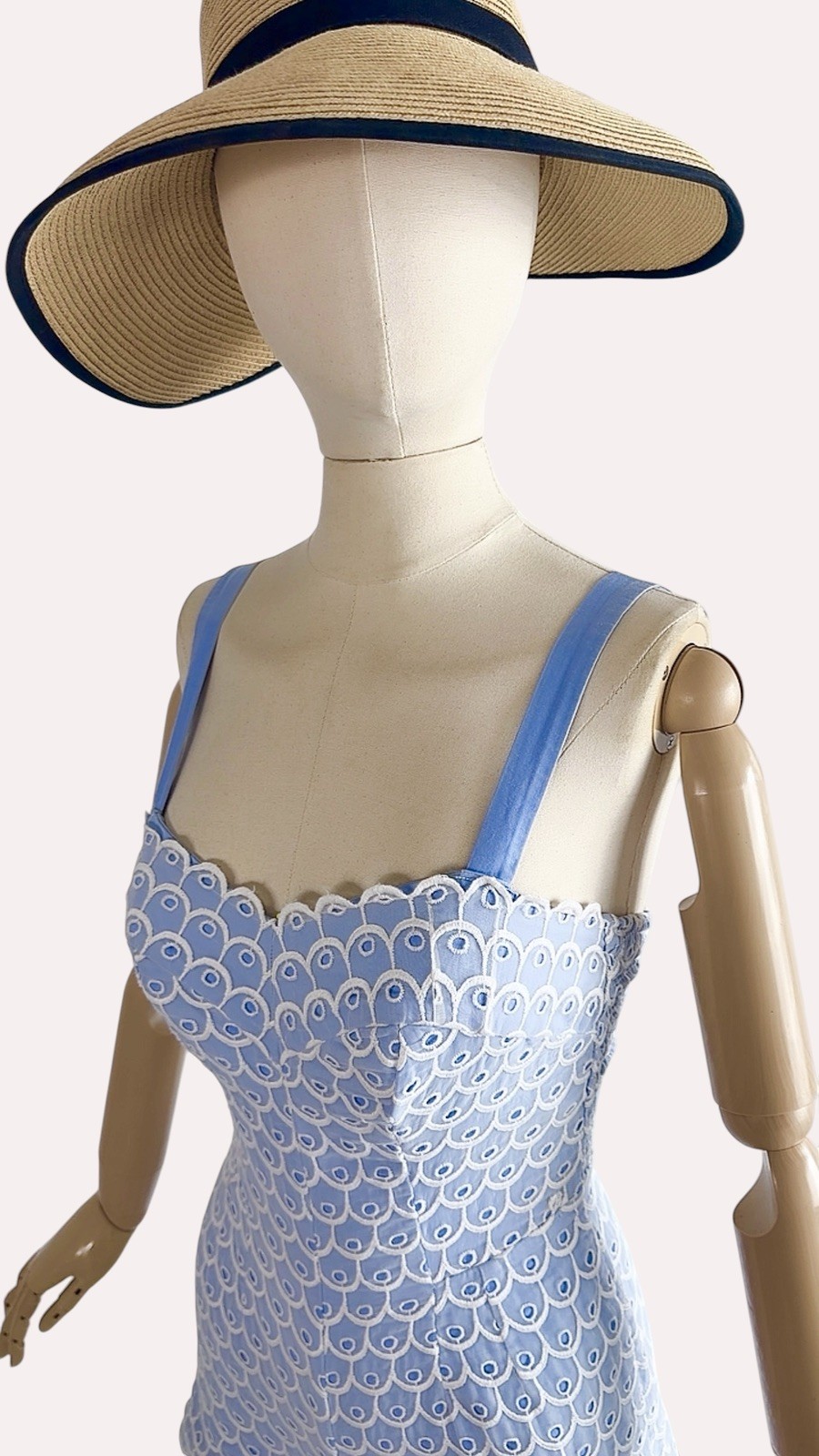 Documented Vintage 1950s JANTZEN Pinup Blue Romper Playsuit Embroidered Eyelet