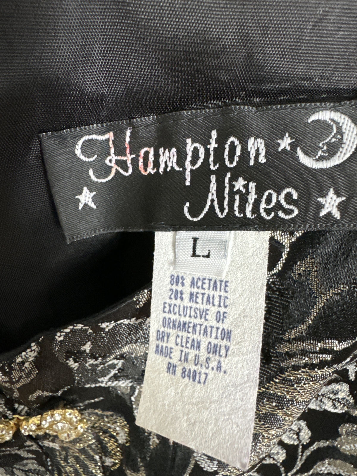 Vintage Hampton Nites Cropped Black Gold Formal Top, Size L