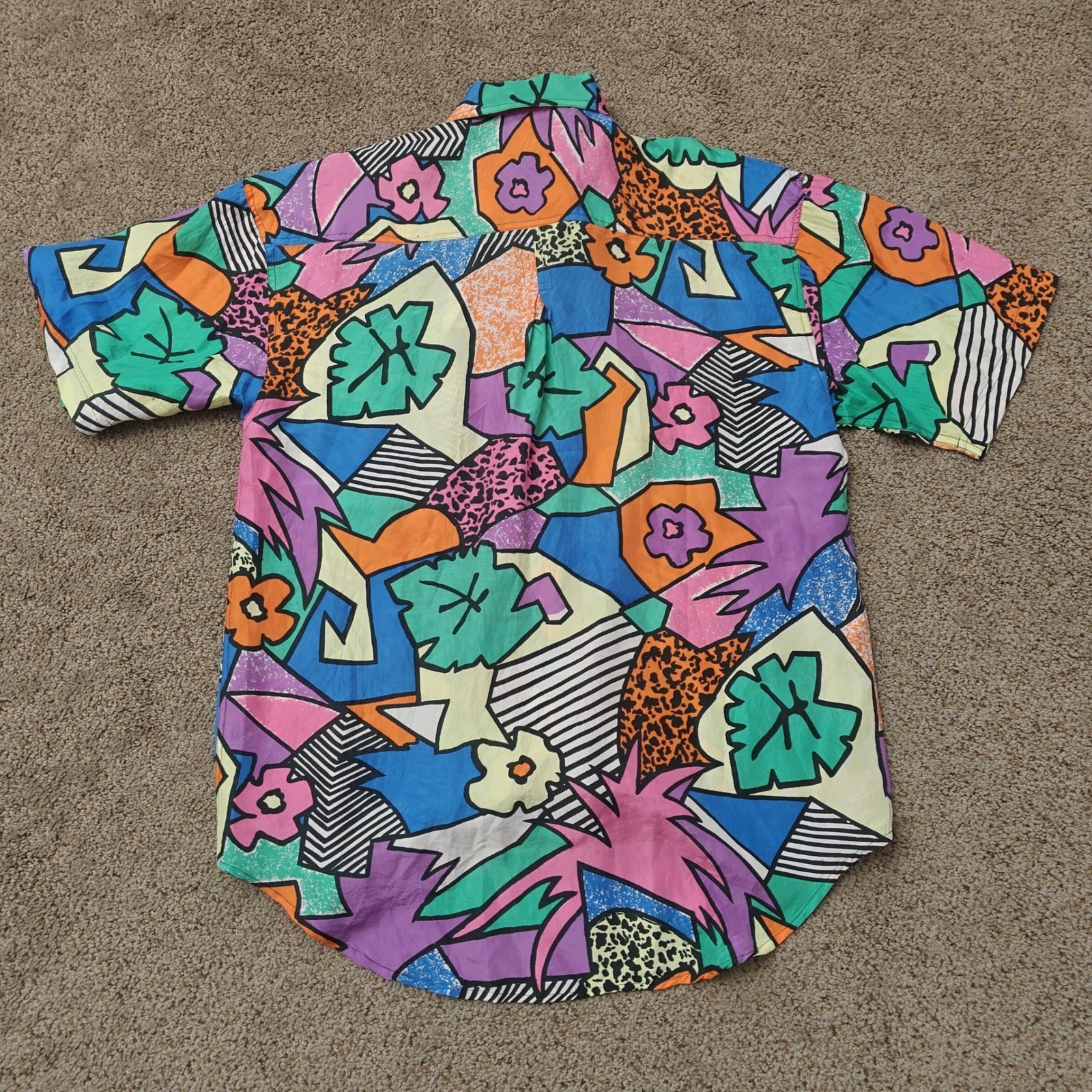 Verona Original Vintage 90s 100% Silk Abstract Geometric Short Sleeve Shirt S