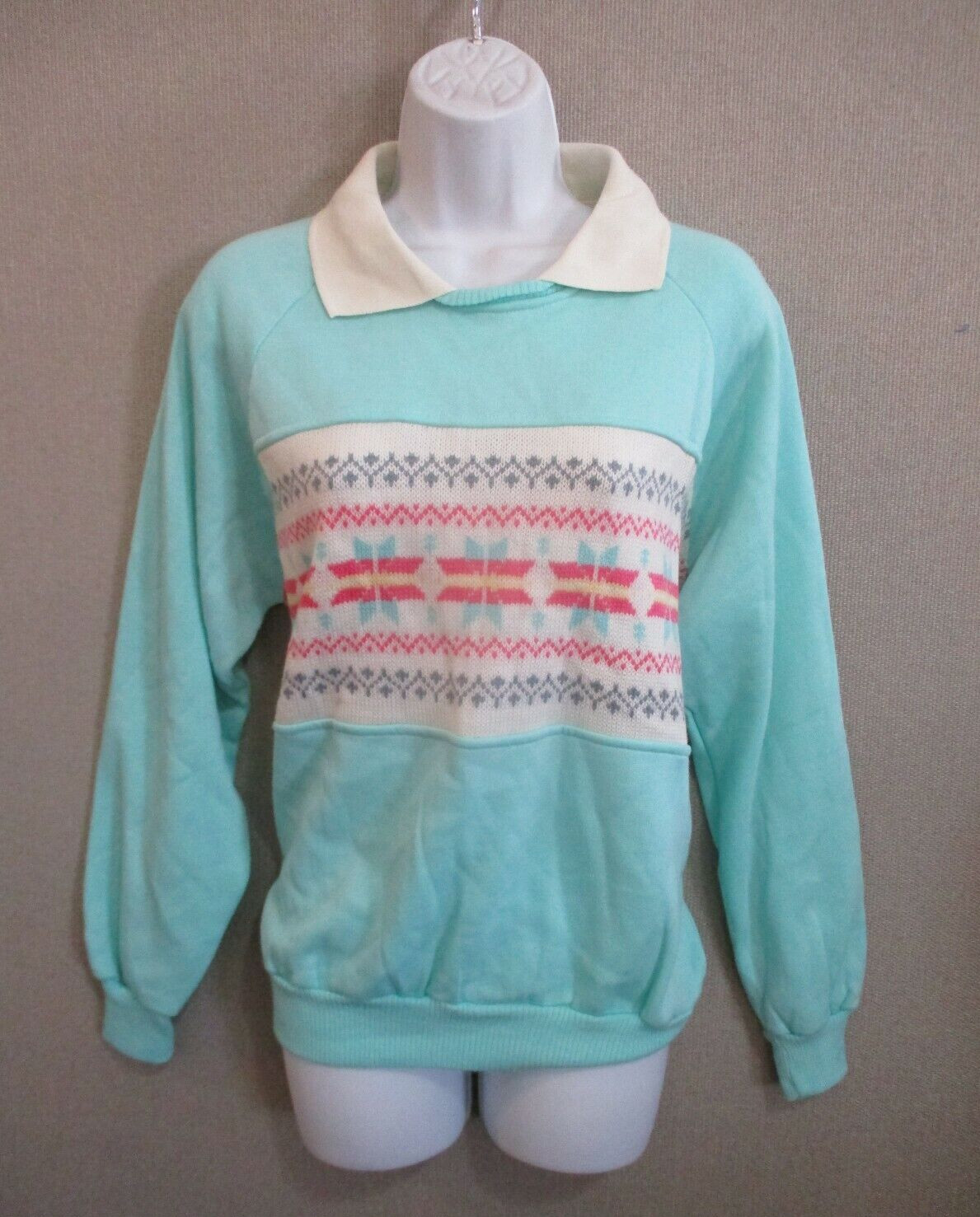 VTG 70’s Contemporary Casuals Sweatshirt Size Medium NWOT Knit Inset Collared