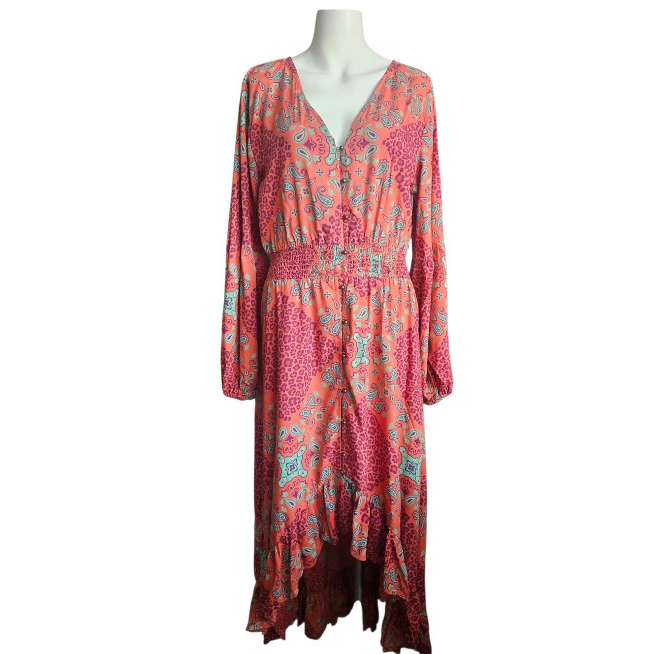 Wrangler Retro Boho Maxi Dress LG High Low Hem Western Country Prairie Cowgirl