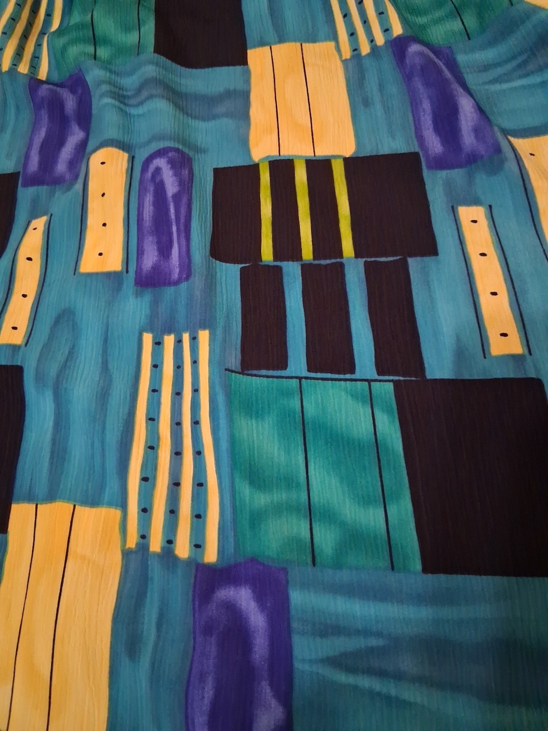 Vintage 80s All Hours Blue/Green/Yellow Long Sleeve Button Front Blouse Sz L
