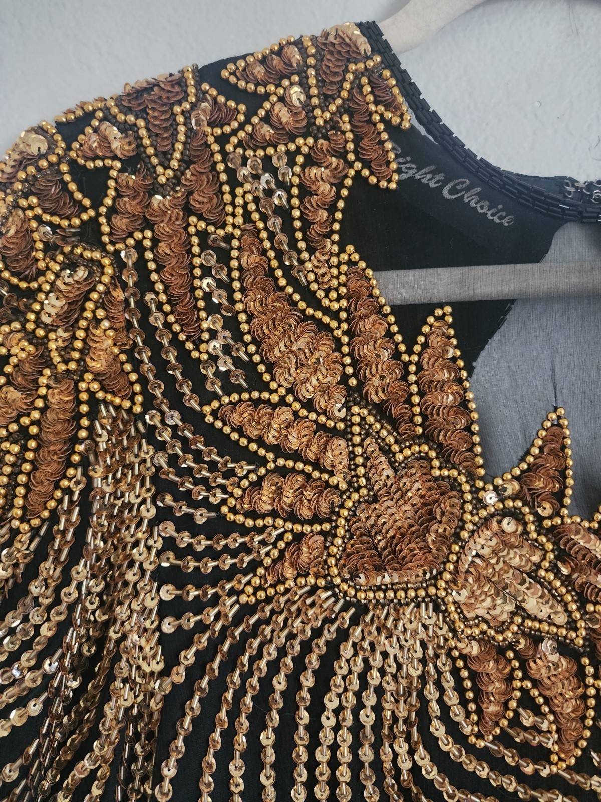 Vintage „Right Choice” Silk Beaded Sequin Embellished Wiggle Dress, Size Small