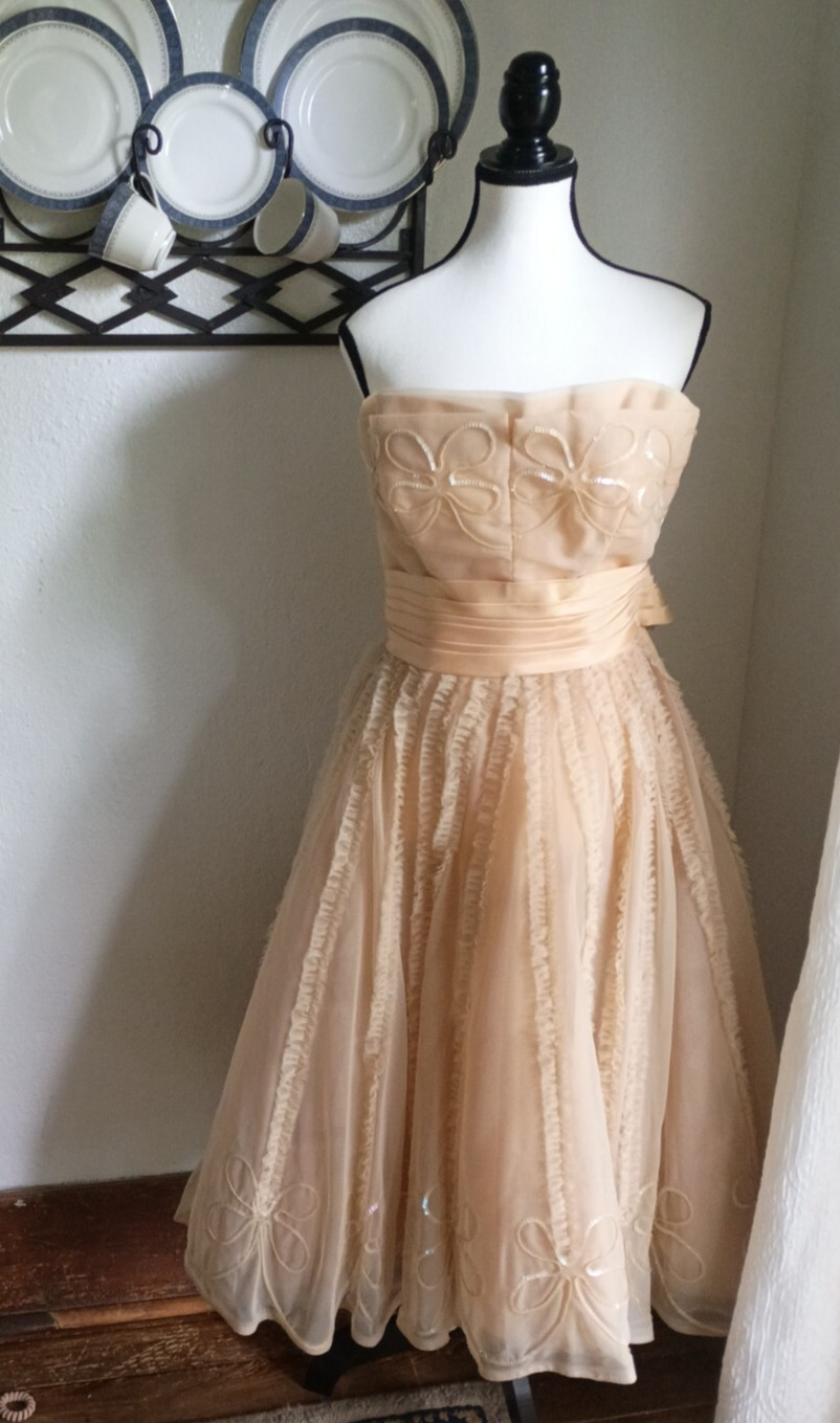 XS small taupe pink women Formal Gown Cupcake Dress Vintage Prom Petticoat