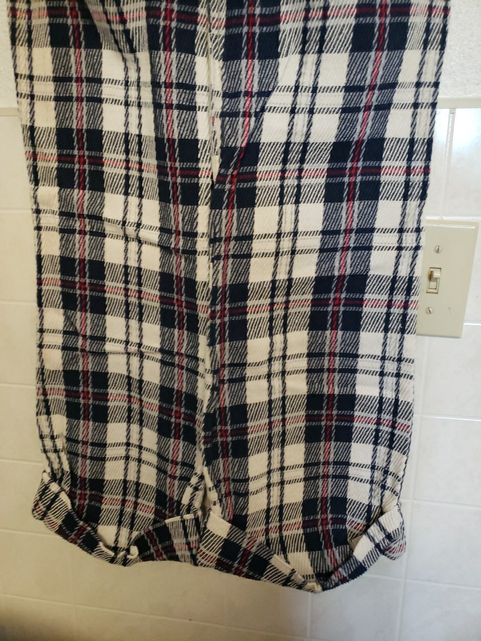 Vtg 60s 1970s Plaid Pants Cuffed 30×30 Red White Blue Bell Bottom Flare TopsAll
