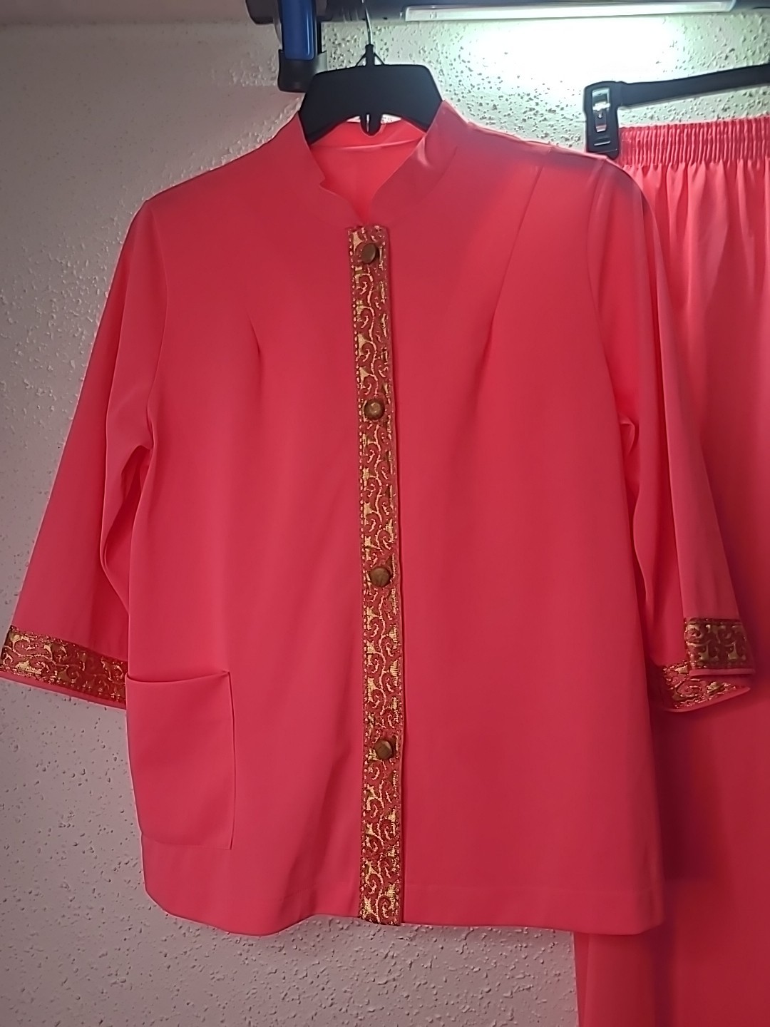 VTG 60s Lorraine Pajamas Coral Metallic Trim Lounge PJ Set Mod Regency Glam 34
