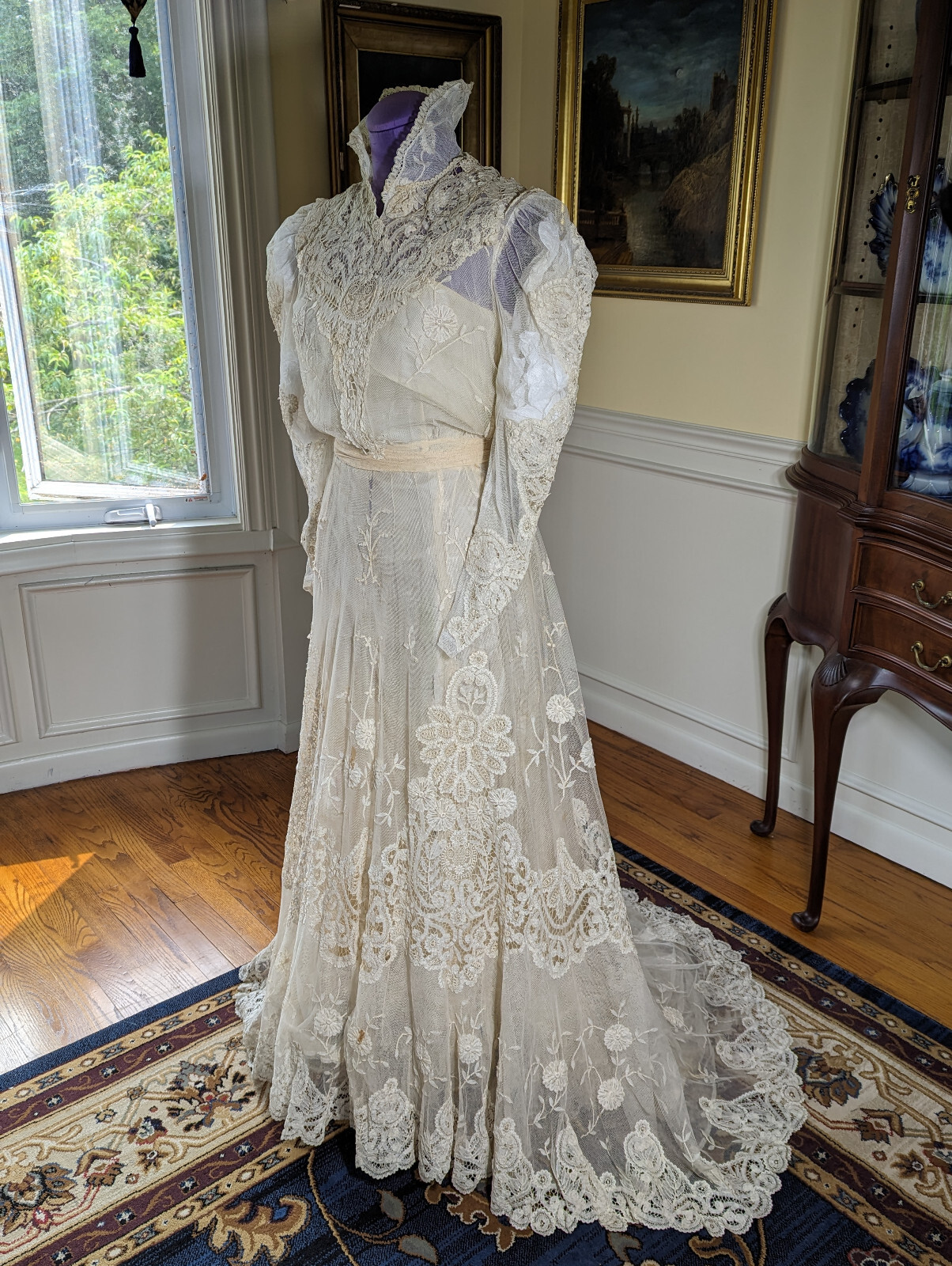 Exquisite Antique ca 1900 Victorian Edwardian Princess Lace Wedding Gown Dress