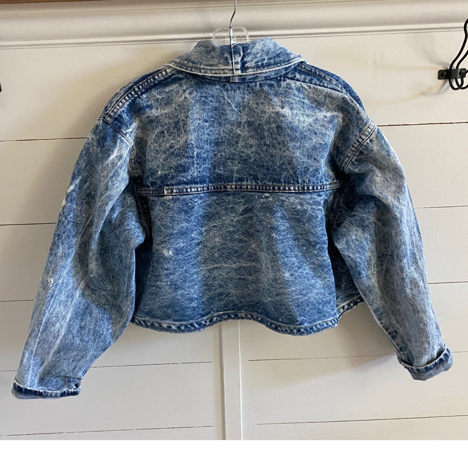 Vintage De Connection Acid Wash Cropped Denim Jacket Blue Womens Medium Made USA