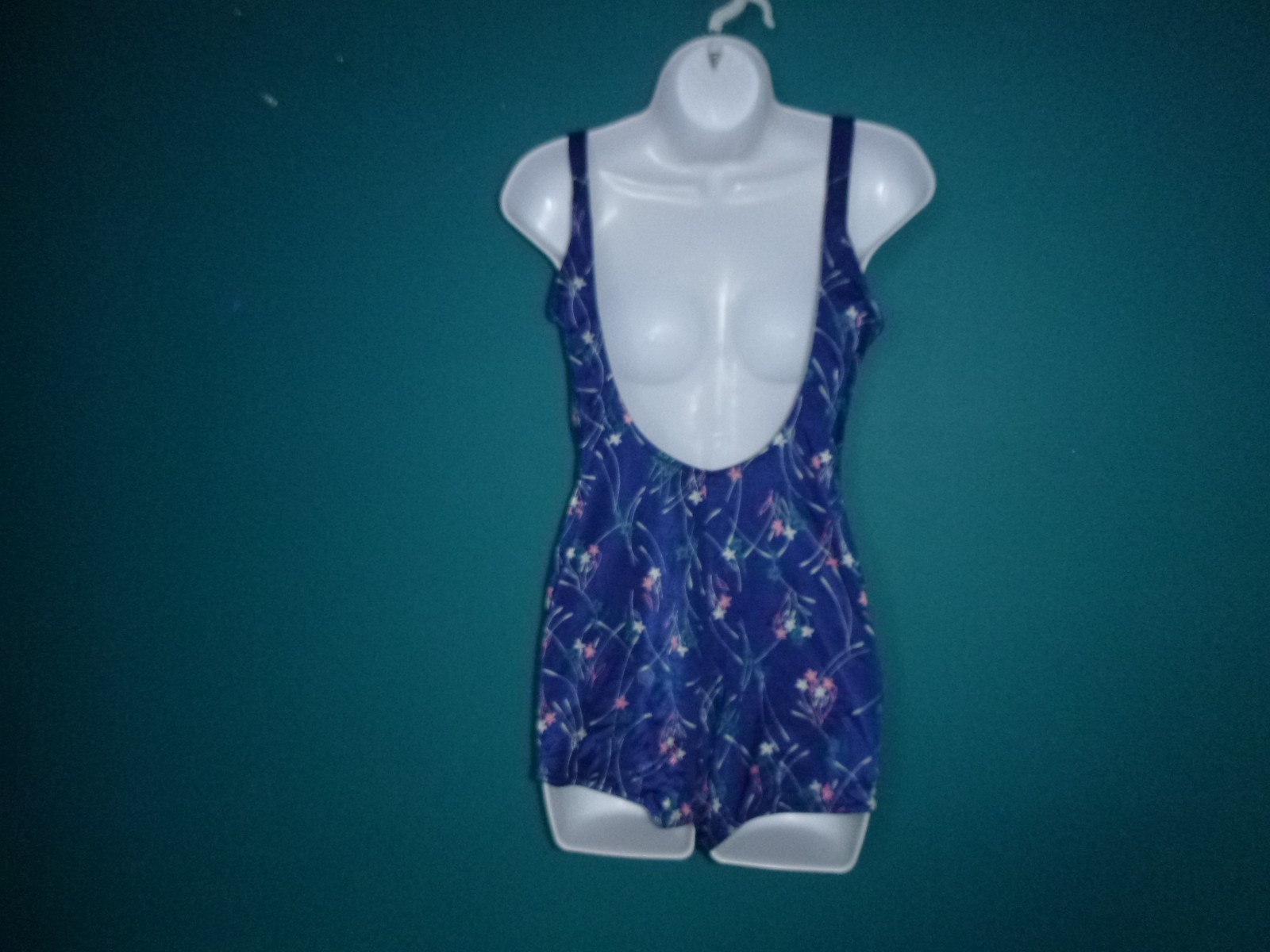 Vtg 70s Maxine of Hollywood Swimsuit One Piece BLue W/ Flowers Sz 18