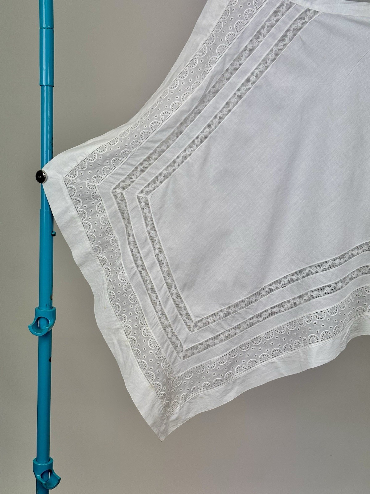 Antique Edwardian White Cotton Apron Lace Handkerchief Hem Missing Straps AS IS