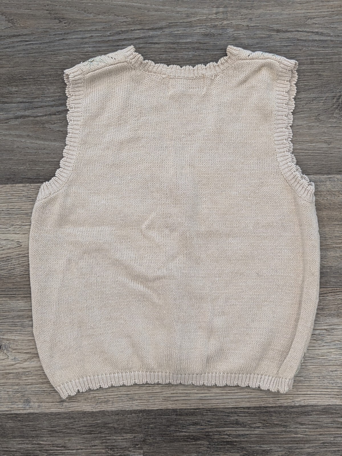 VTG Embroidered Knit Button Up Sweater Vest Grandmacore Women’s L Neutral Beige