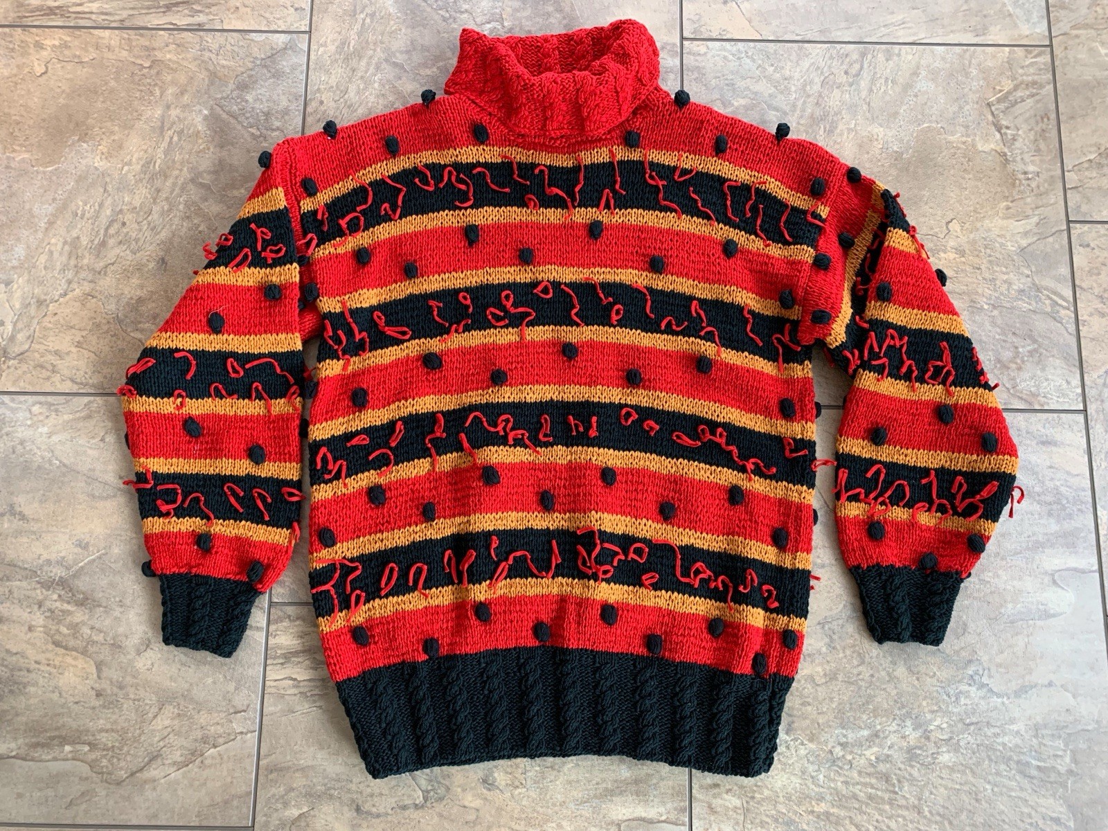 Vintage 80s Angel Hand Knit Made Turkey Cotton Ugly Sweater Small Embellished