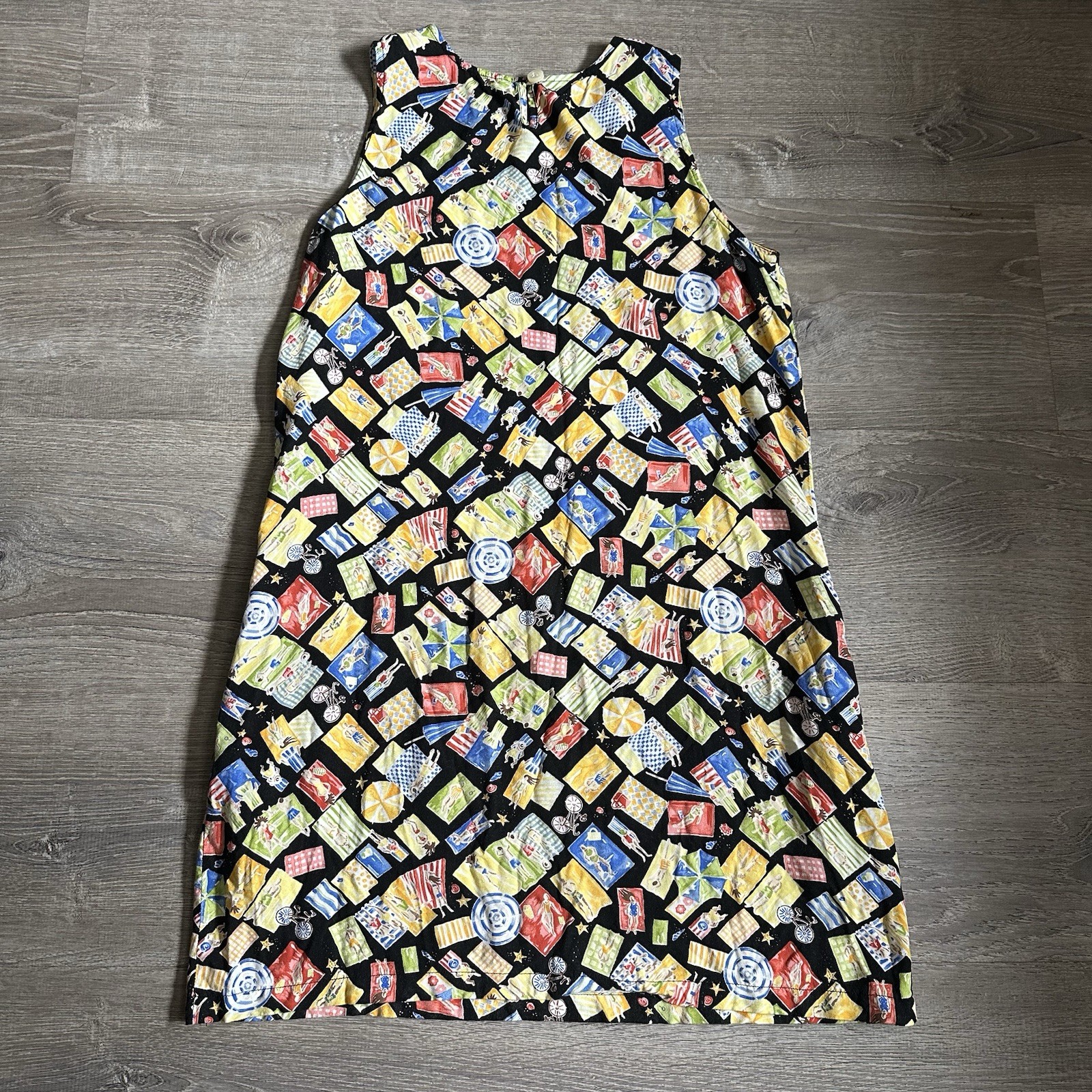VTG 1990s Retro Design Shift Dress Teacher Aesthetic Funny Beach Print Med