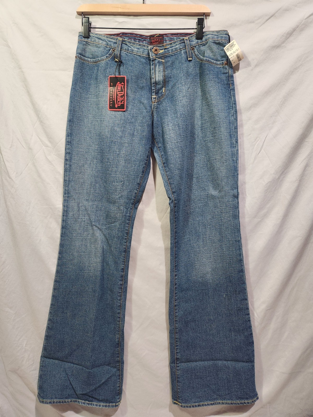RARE Von Dutch Angelina Patch Jeans Womens 30 Blue NEW Y2K Flared Wide Leg MINT