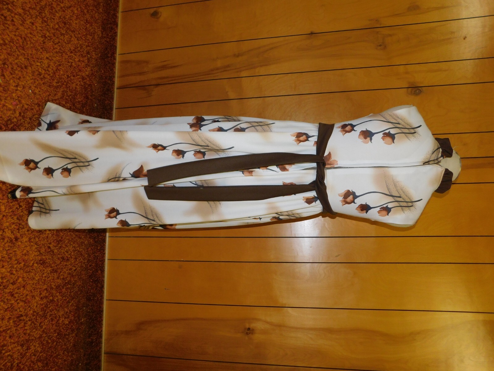 Vintage Brown on Cream Floral Maxi Dress 37″ Bust 1970’s*