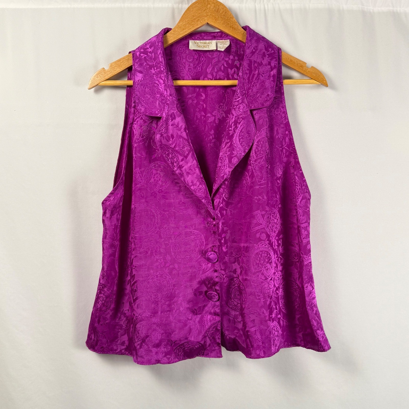 Vintage Victoria’s Secret Gold Label Pajama Set Womens L Jacquard Satin 90s Y2K