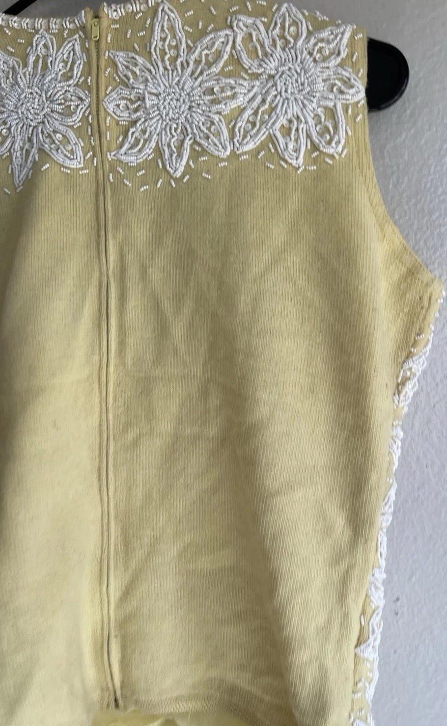 Cavanagh’s 1960s yellow pure wool shell top White Beaded