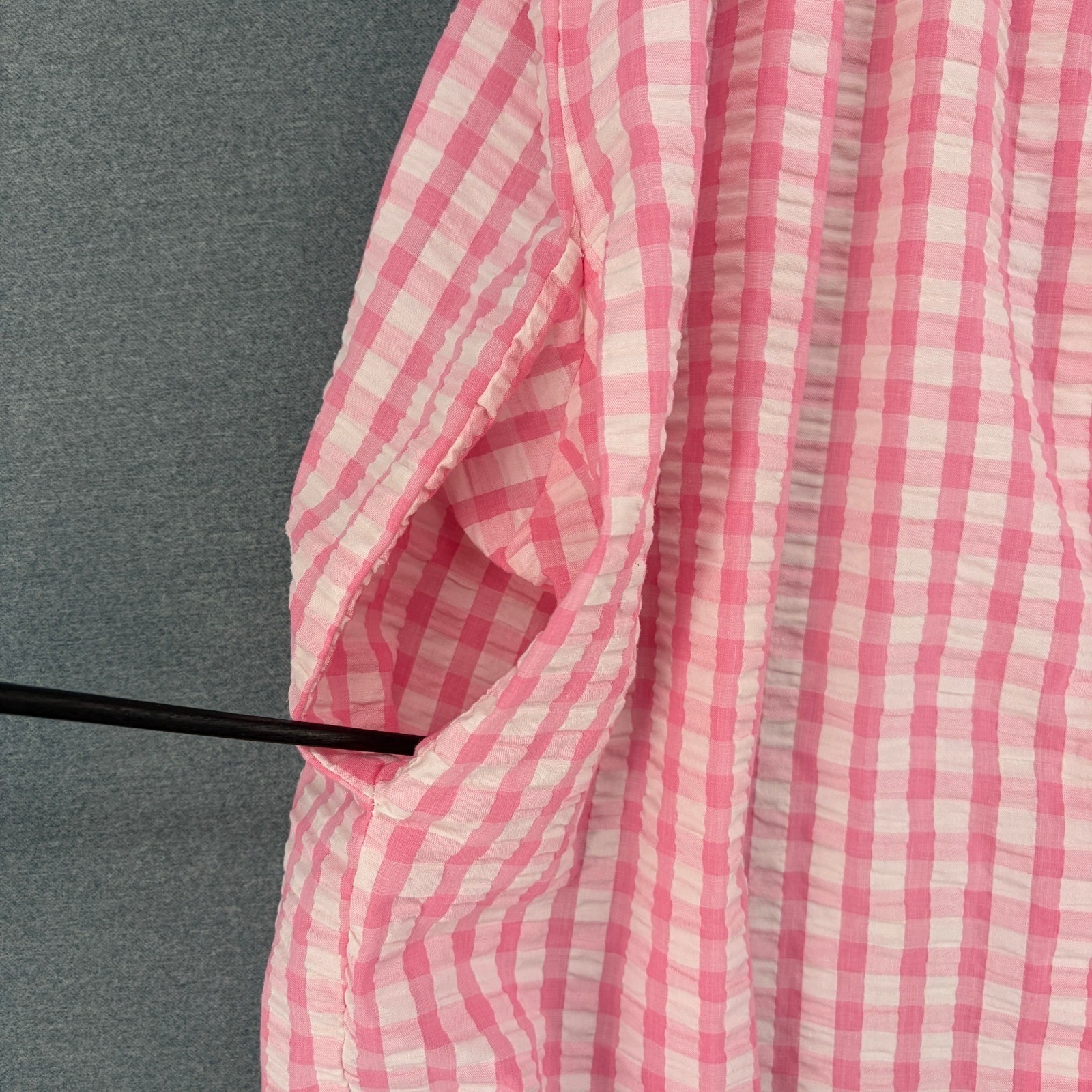Vintage Styled by Saybury Gingham Seersucker Caftan Small Maxi Dress Pink Blue