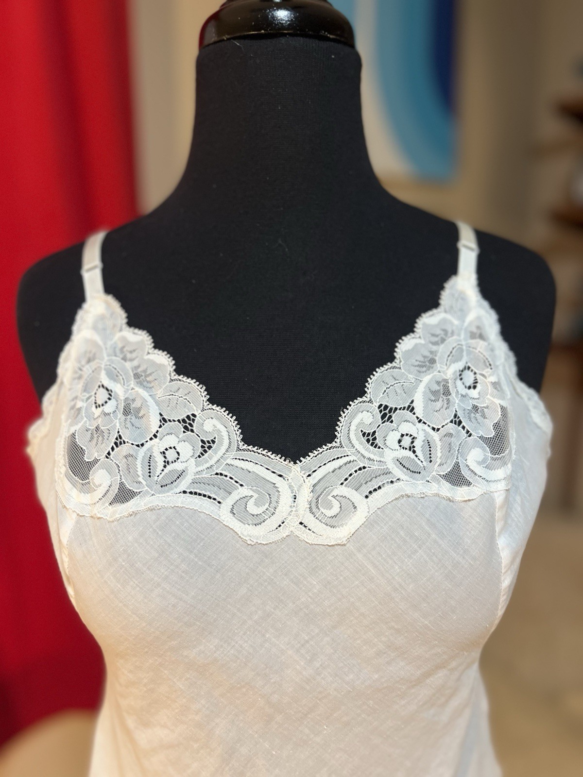 Vtg 1970’s White Lace Camisole Tank S Cotton Linen Blend Adjustable Strap