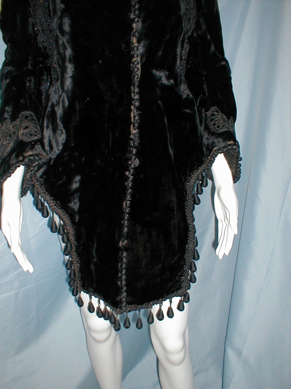 Plush Antique Dress Bustle Cape Victorian 1870 Black Velvet w/ Black Braiding
