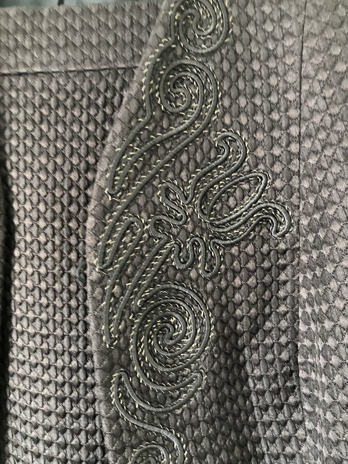 Vintage 80s Modele Algo Swiss Silk Wool Embroidered 2 Pc Skirt Suit Sz 42