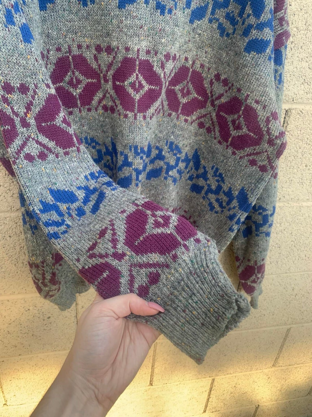 TJW for mervyns VTG Gray acrylic Sweater Women’s Size XL Blues Purples