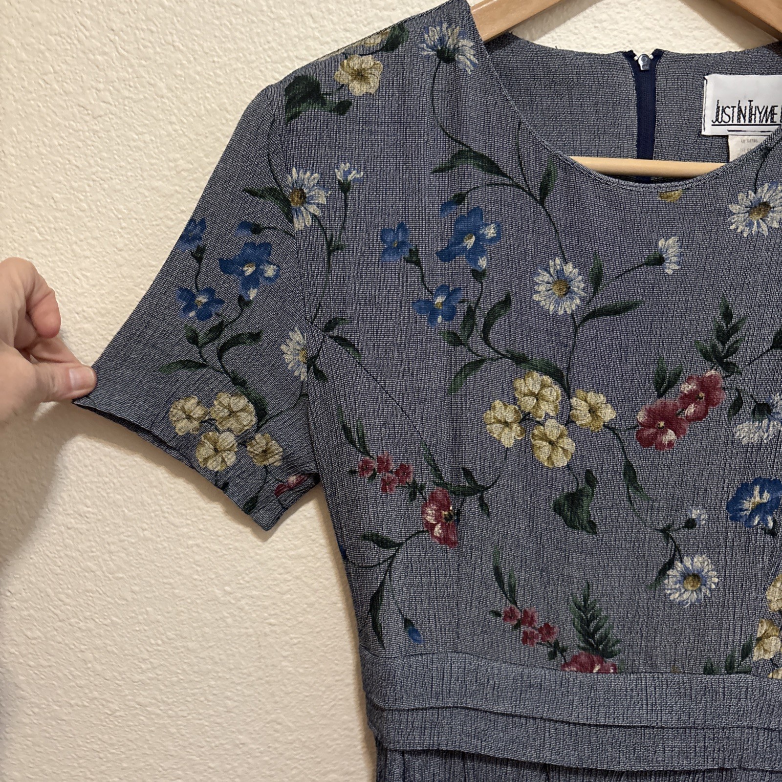 VTG 90s Just In Thyme Petite Art Womens Midi Dress Short Sleeves Back Tie SZ 8