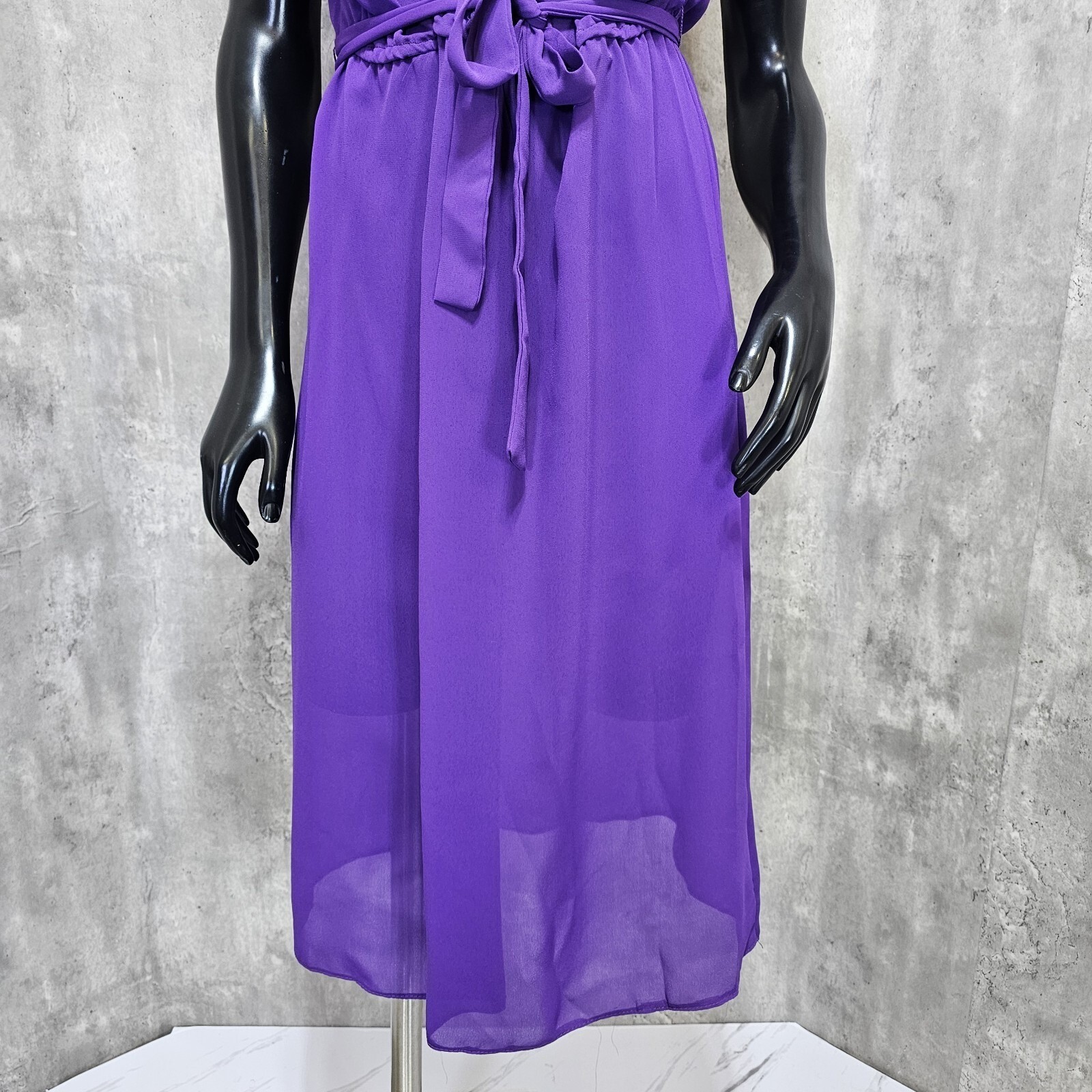 Vintage Brasseur of California Purple Sheer Midi Dress Belted Boho Glam Size M