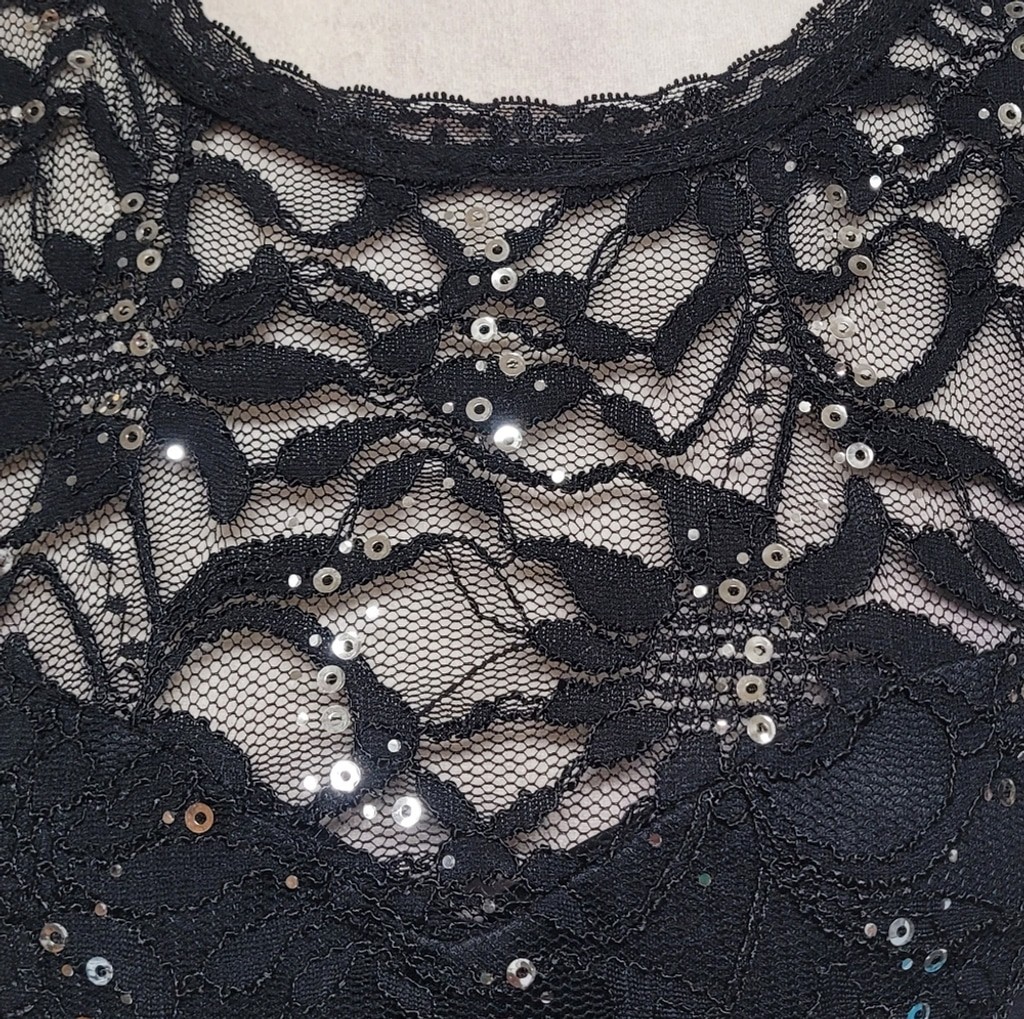 B. Darlin Vintage Sequin Black Lace Sweetheart Neckline Backless Mermaid Dress