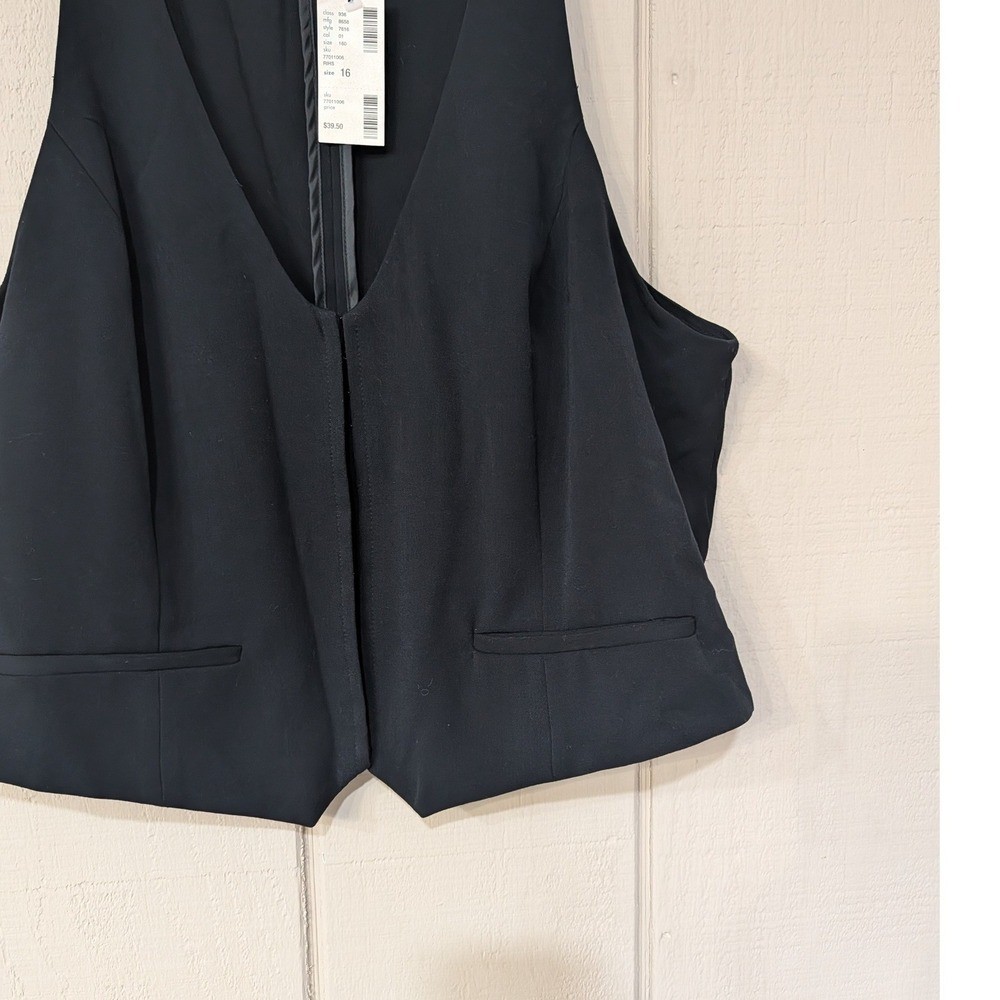 Vintage Y2K Black Stretch Waistcoat Vest Size 16 Quiet Luxury Minimalist