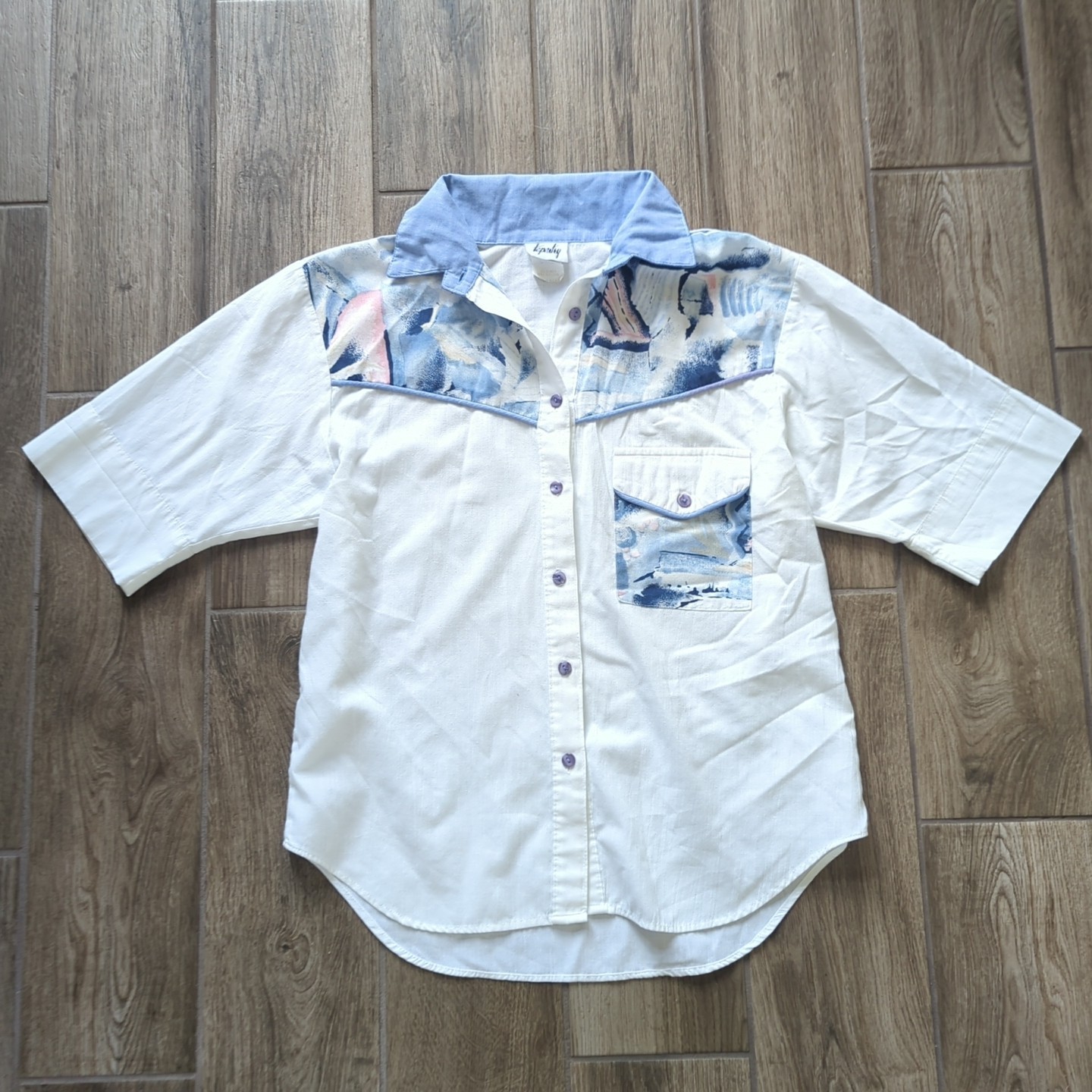 Vintage Tapestry ’80s Funky Art Deco Western Button Down Shirt Blouse Size Small