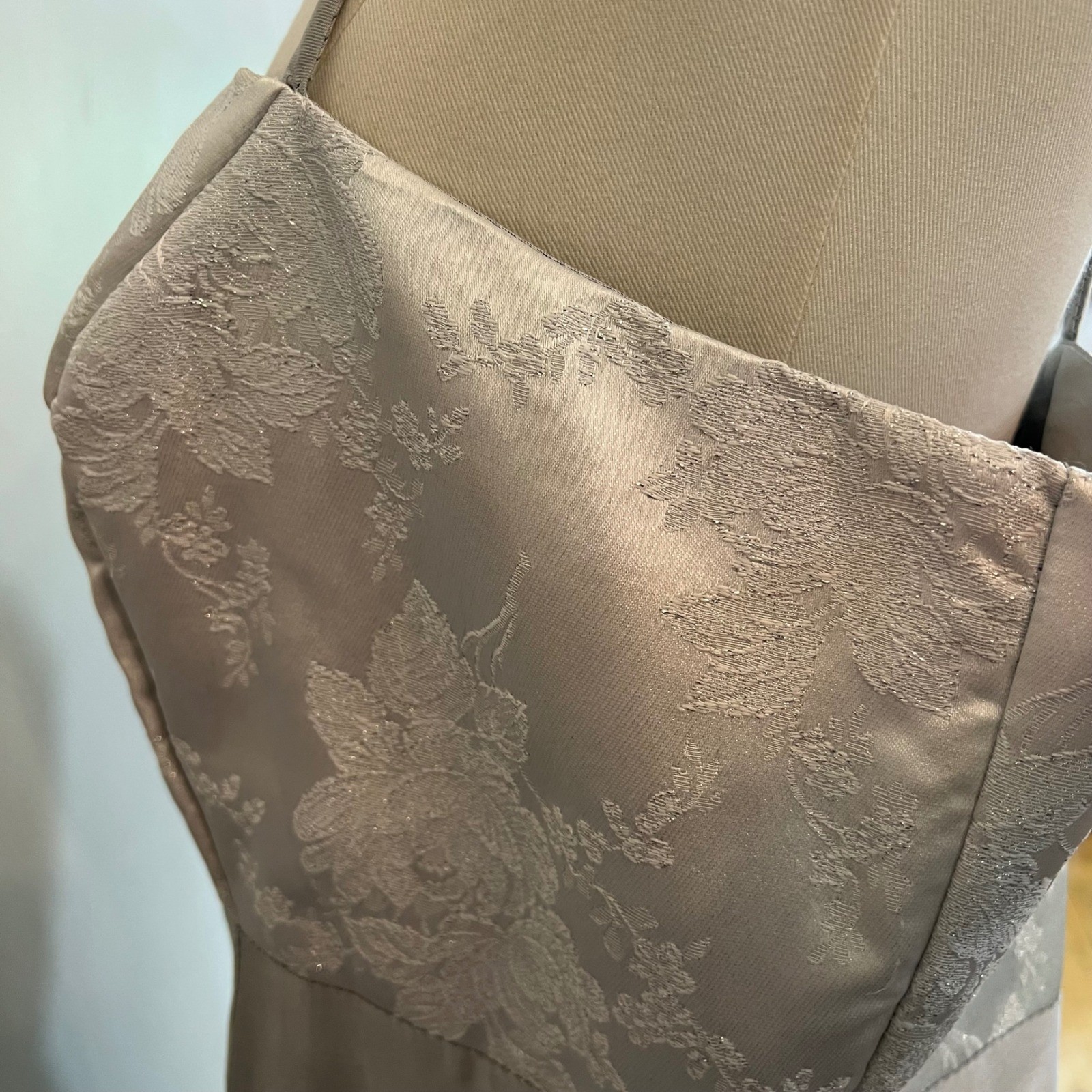 Do You Love Me Silver Acetate Brocade Maxi Slip Dress 90s Prom Gown Vintage 18