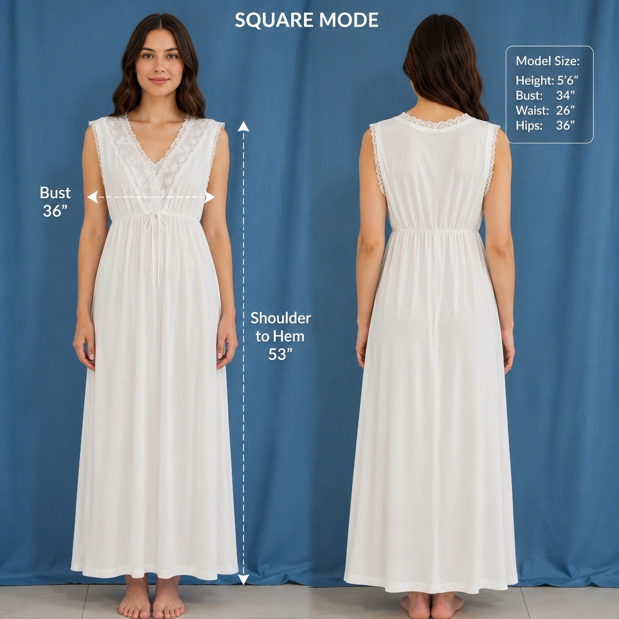 Vintage Ivory Maxi Nightgown Lace Trim Bust 36 Empire Waist Semi-Sheer