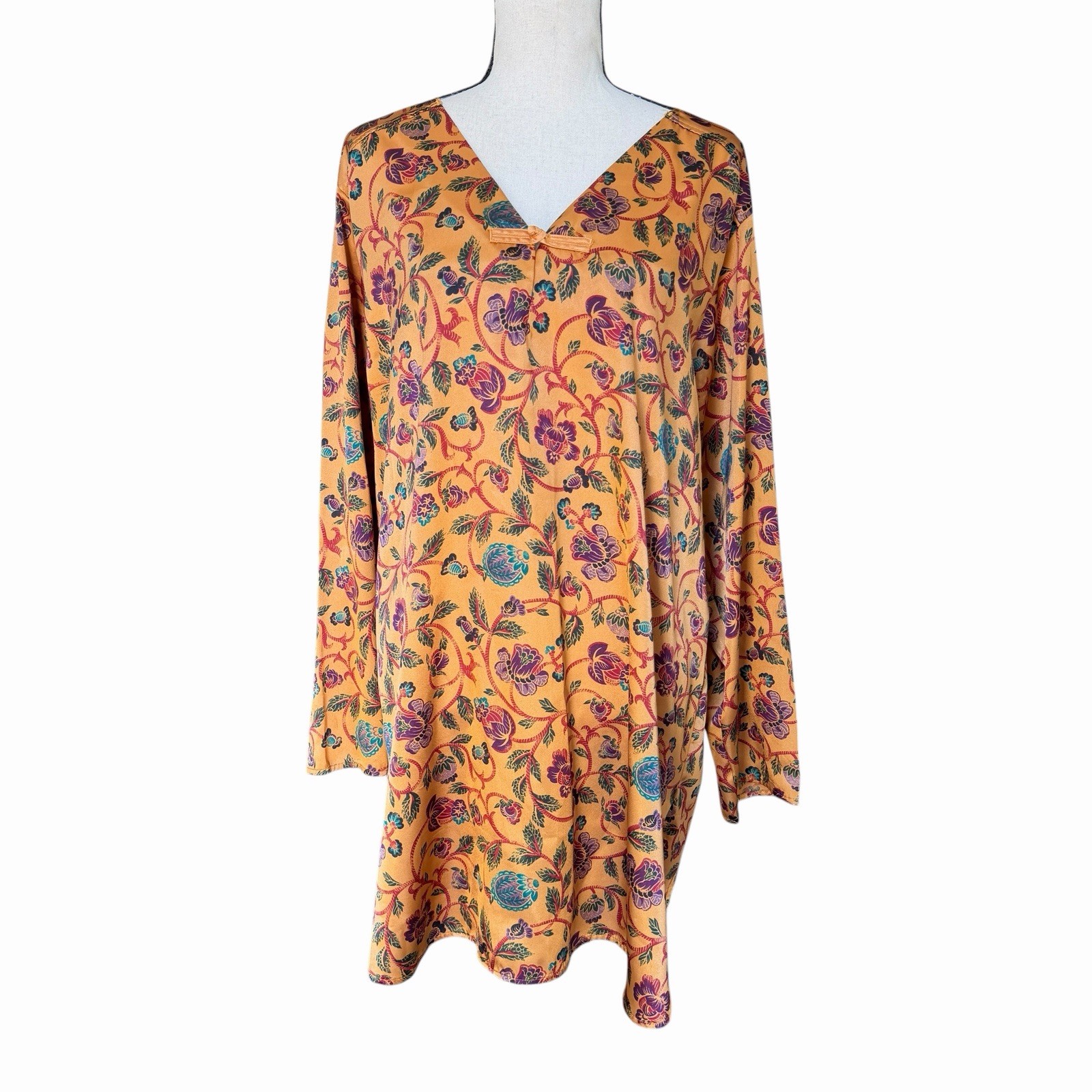 VTG Cacique 2 Pc Peignoir Robe Nightgown Floral Satin Lounge Set Large L