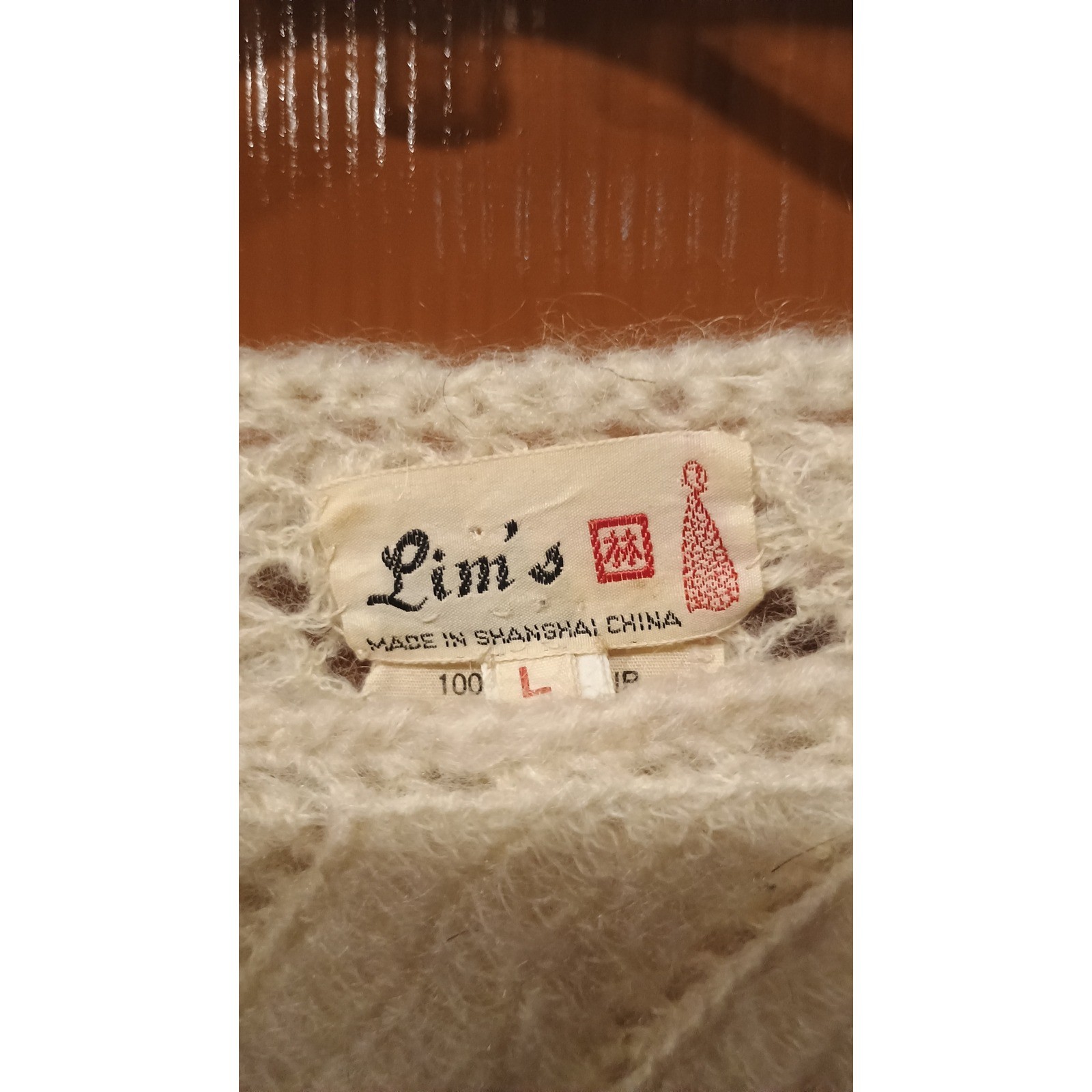 Lim’s Mohair Sweater Women Large Cream 3D Floral Applique *Vintage* Art to Wear