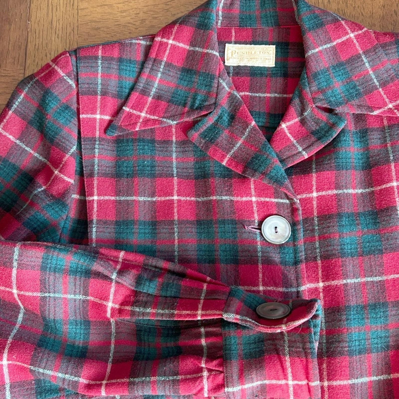 Pendleton 49er Jacket Womens M Red Green Plaid Wool 1950s Vintage Mid-Century
