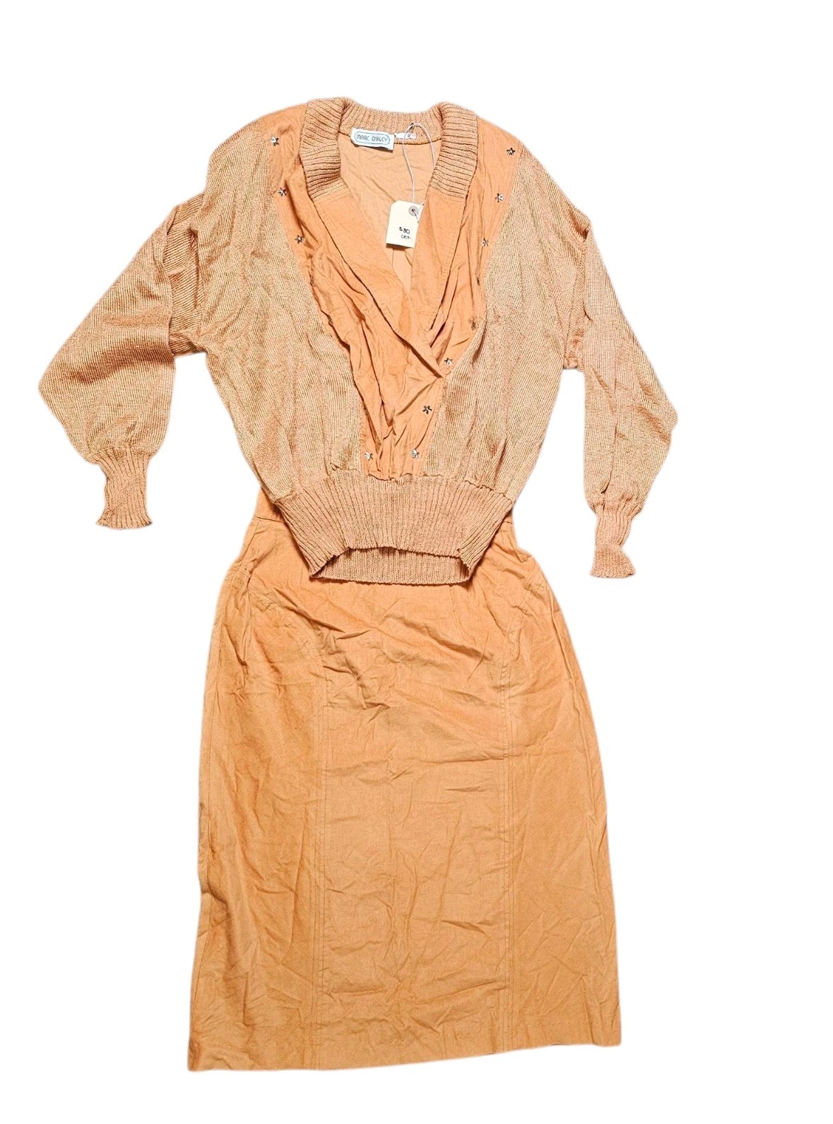 Vintage 1980s MARC D’ALCY Dolman Sleeves Deep V Sweater And Skirt