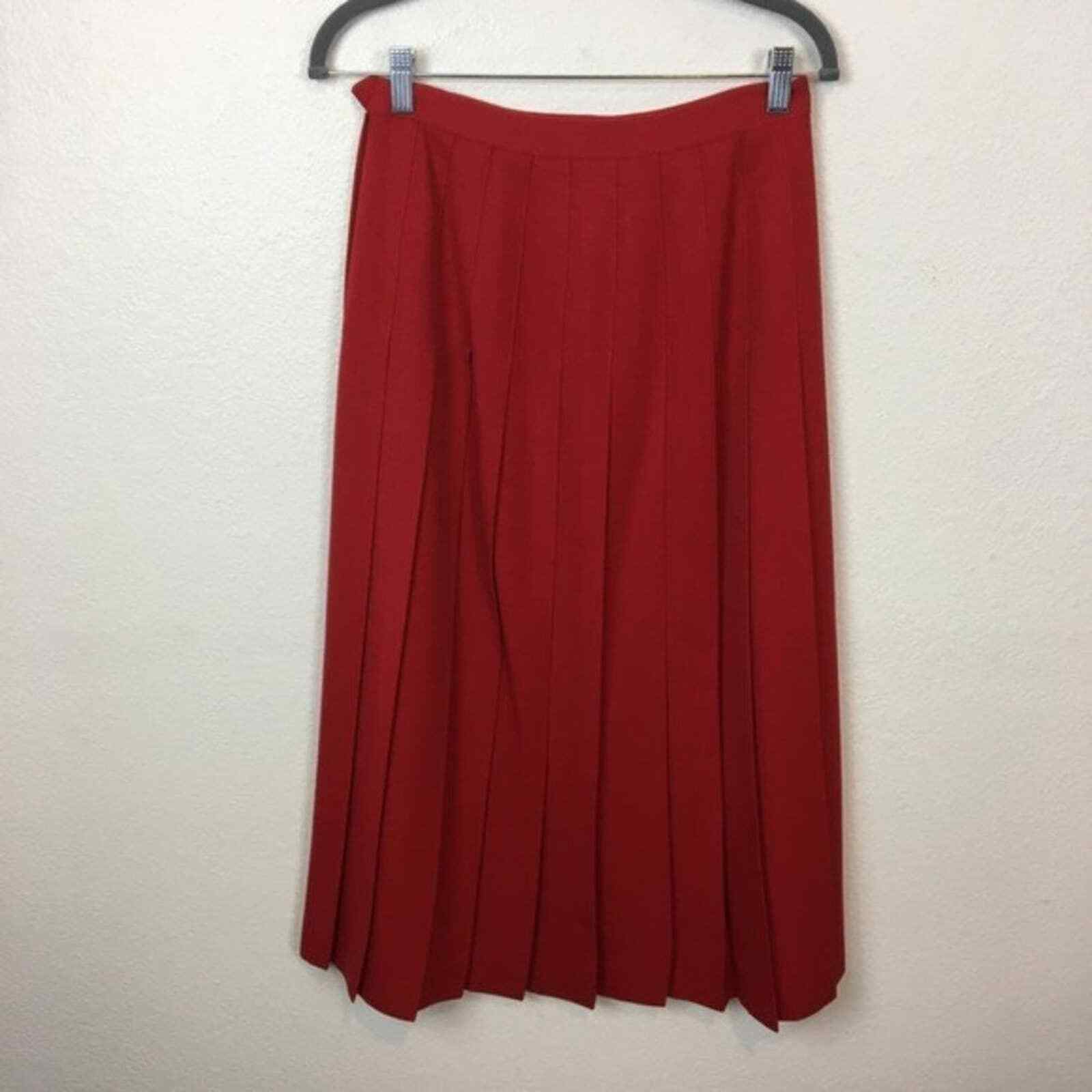 Red Wool Pleated Skirt Women’s Size 9 Librarian Vintage Easy Pieces Side Zip