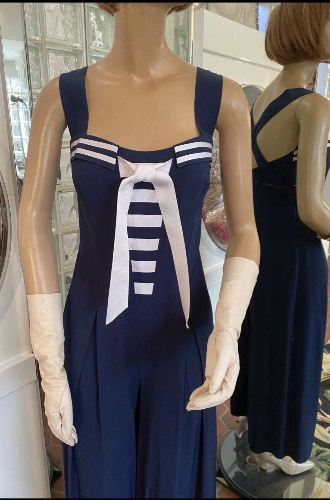 Vintage 40’s Patriotic Joseph Ribkoff Pin up Sailor Jumpsuit Romper Size 8