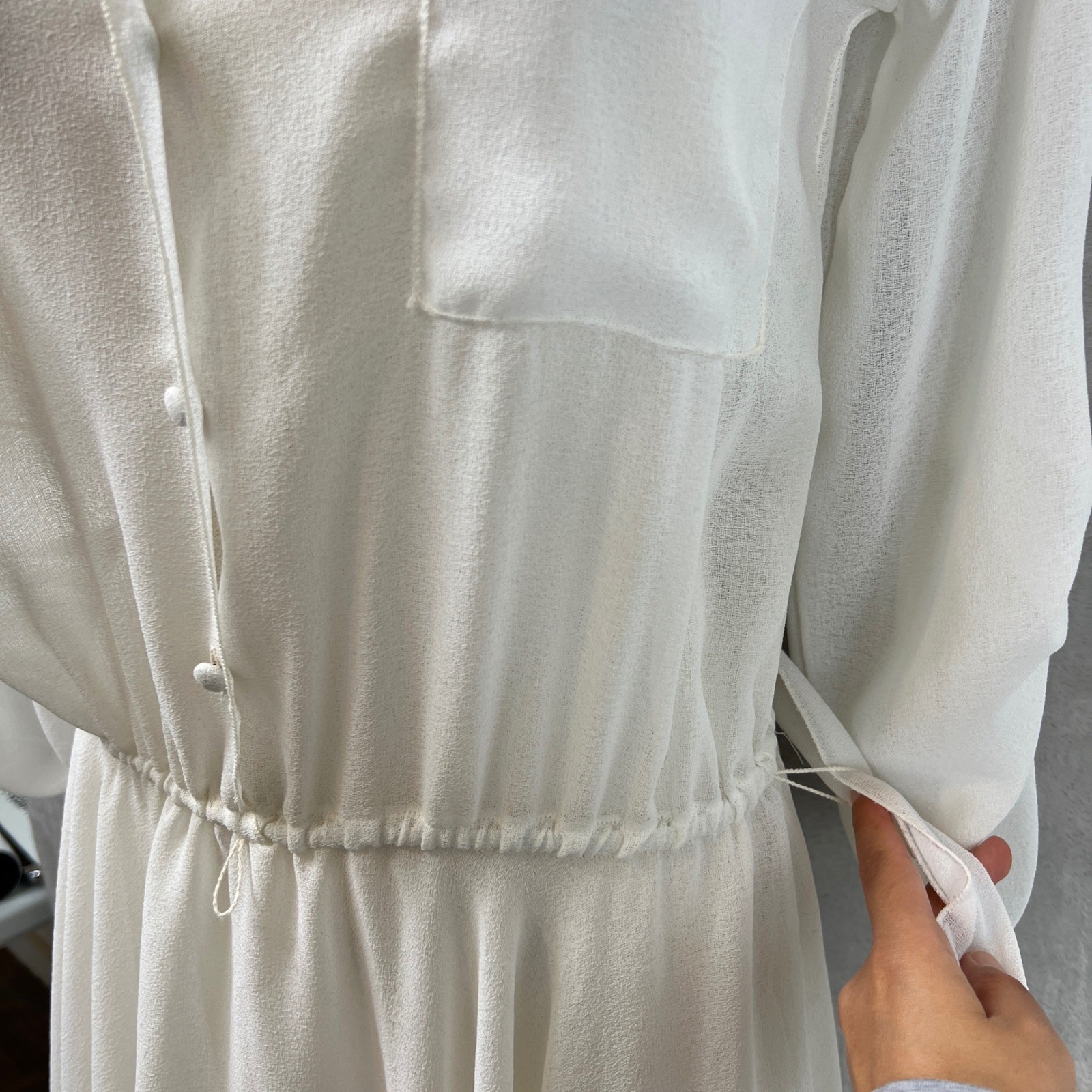 VTG 80s Strauss by Bonnie White Sheer Lace Collar Midi Dress Sz 5/6 modern S/M