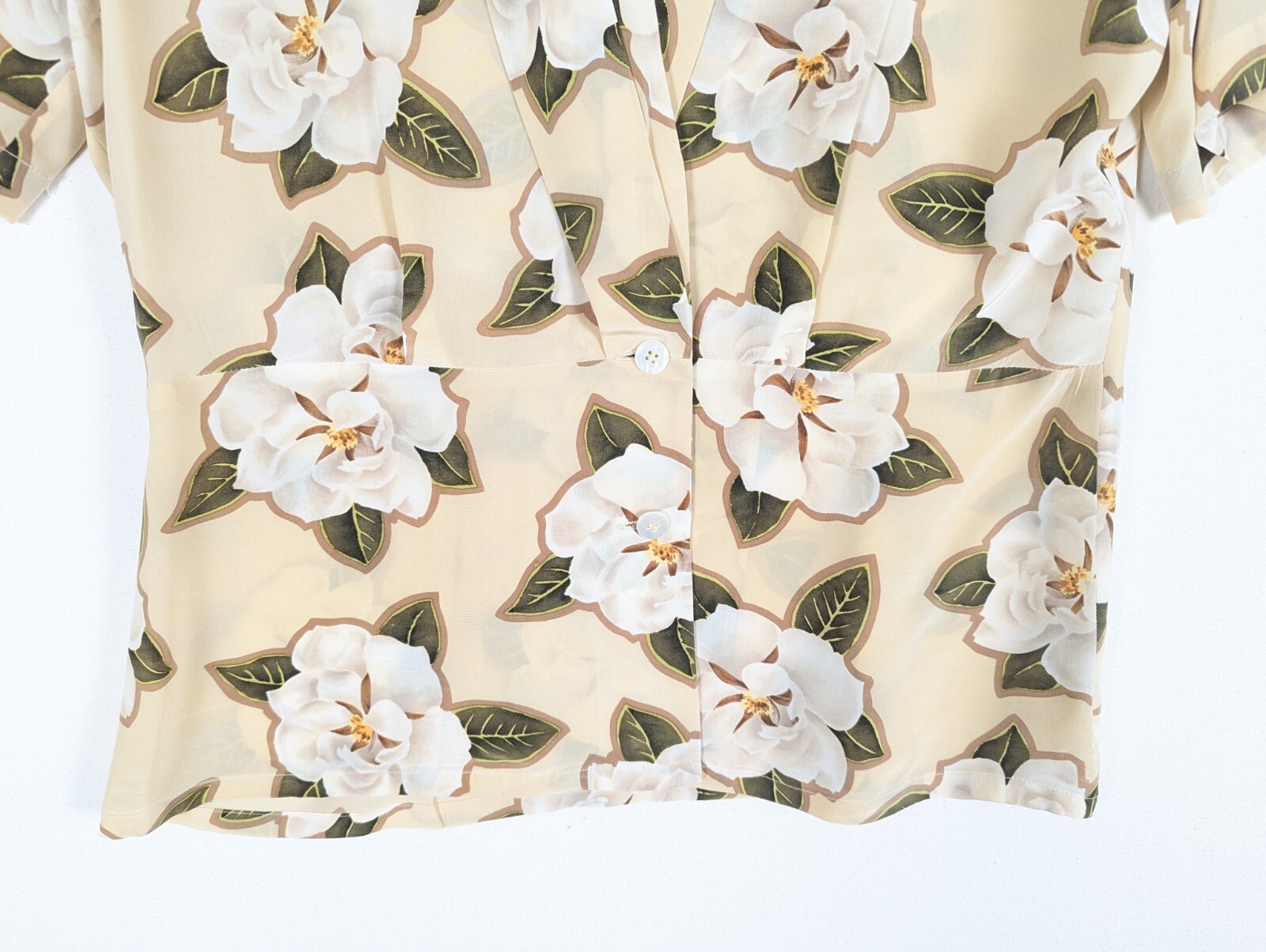 Vintage Dana Buchman Silk Floral Blouse Womens 10 Camp Collar Magnolia
