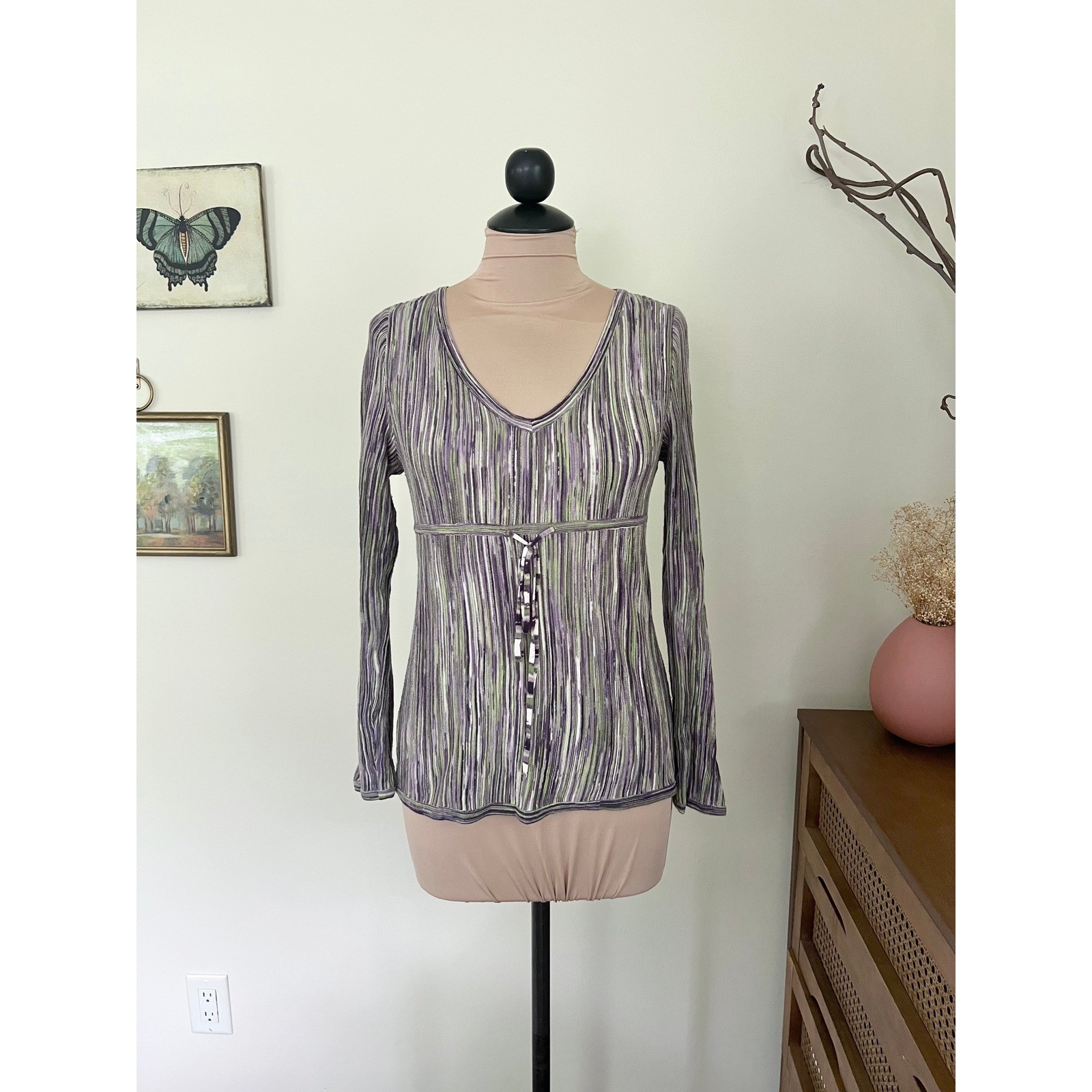 Vintage Y2K Knit Striped Tie Blouse