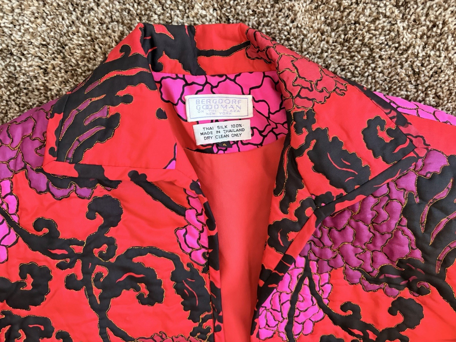 VTG 80S SILK QUILTED FLORAL BERGDORF GOODMAN CROPPED BOLERO JACKET