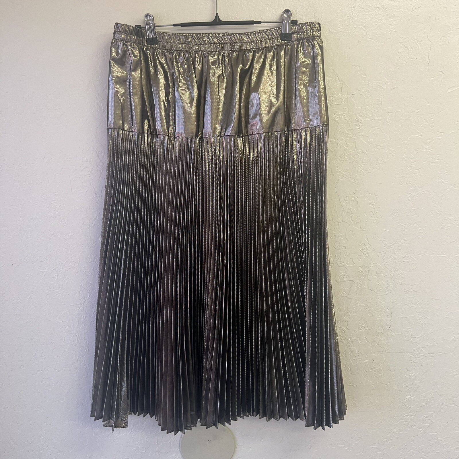 Vintage 80s Chez California Gold Metallic Drop Waist Pleated Skirt Sz 14 EVC