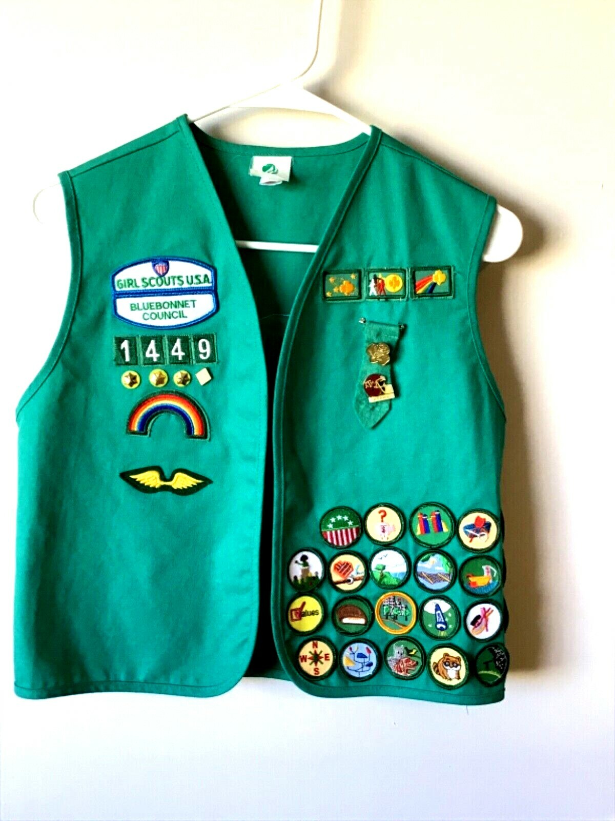 Girl Scout Youth Authentic Lg~14/16 Green Cotton Vest Multiple GS Patches EUC