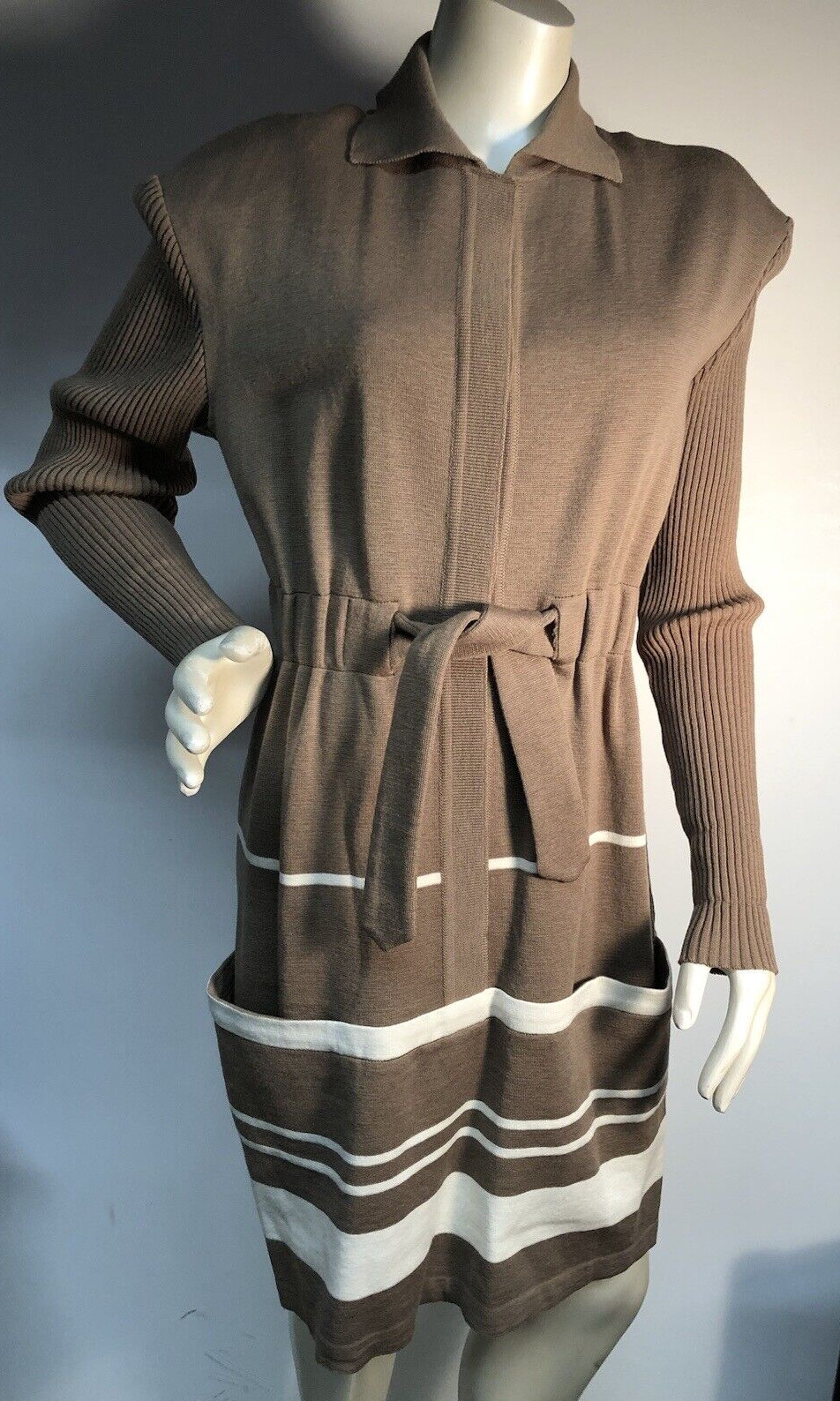 BERNARD PERRIS PARIS Vintage Beige WOOL DRESS Sz 42 – L